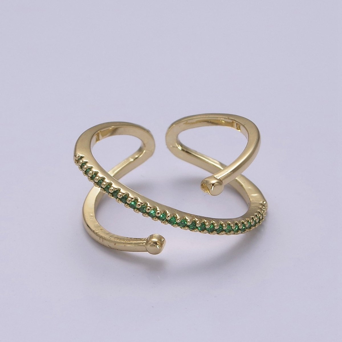 Criss Cross Ring - Double Band Ring - Gold Ring women Adjustable CZ Ring S-467 ~ S-470