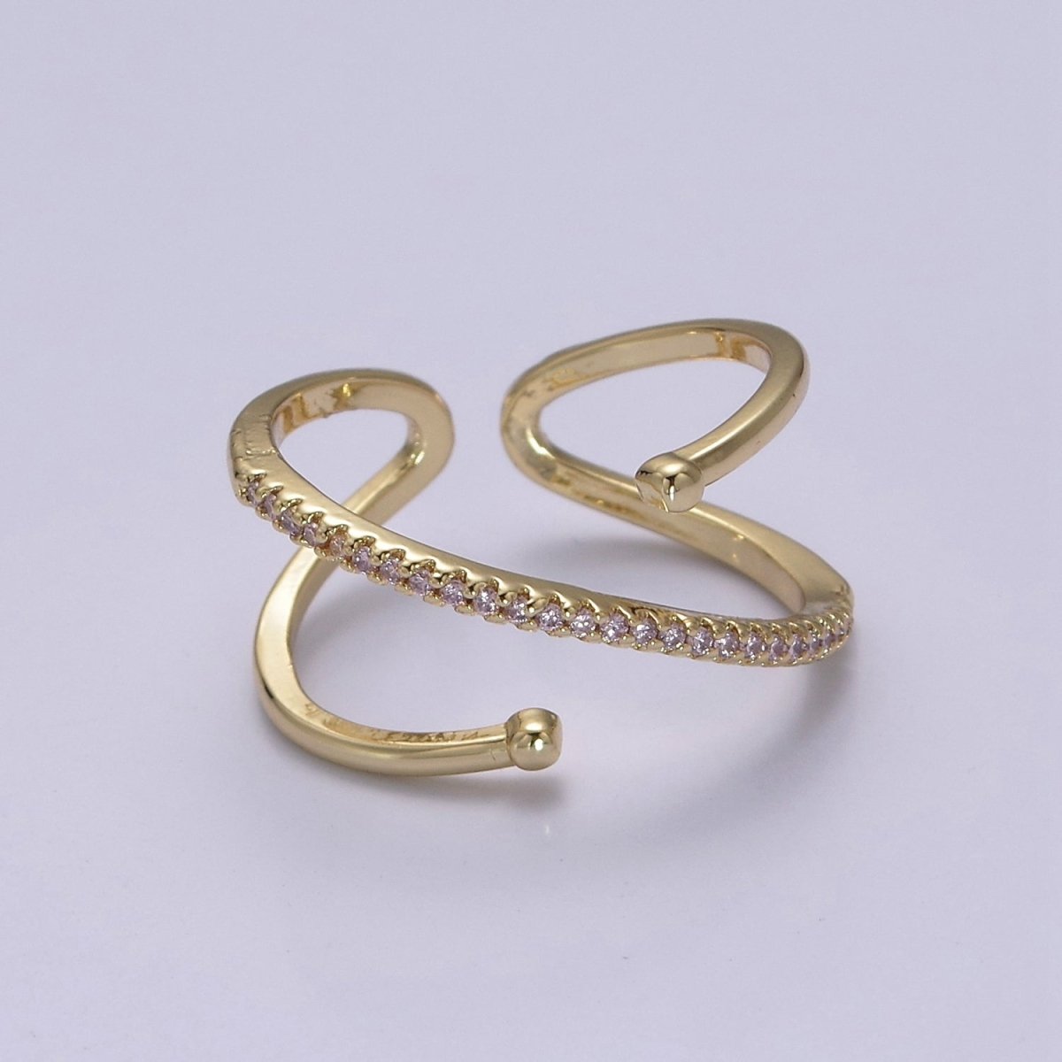 Criss Cross Ring - Double Band Ring - Gold Ring women Adjustable CZ Ring S-467 ~ S-470