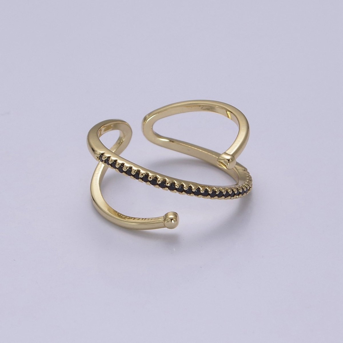 Criss Cross Ring - Double Band Ring - Gold Ring women Adjustable CZ Ring S-467 ~ S-470