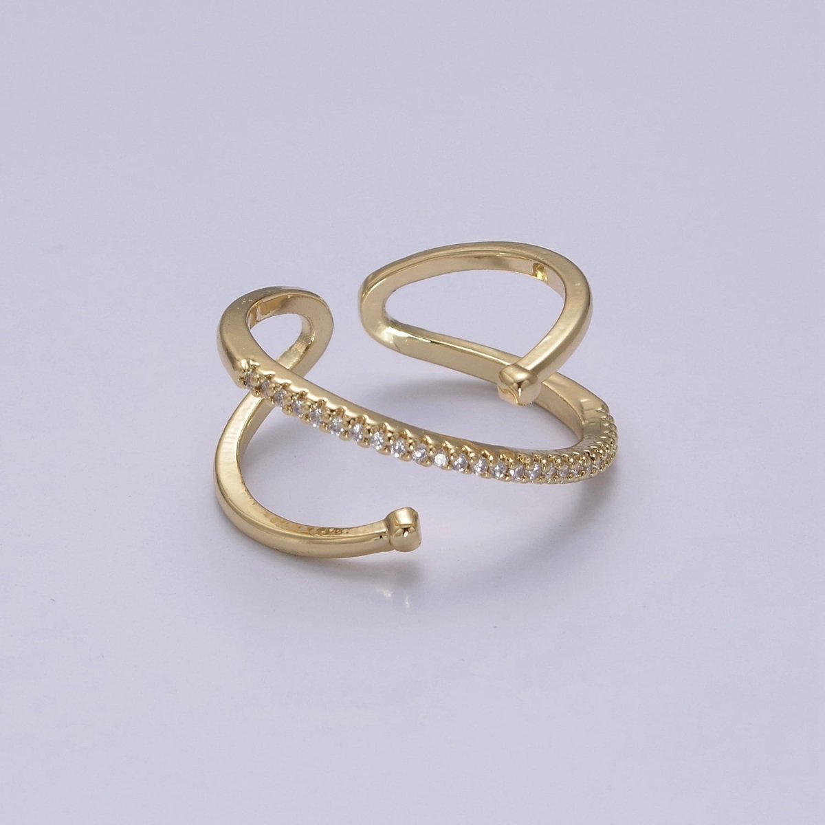Criss Cross Ring - Double Band Ring - Gold Ring women Adjustable CZ Ring S-467 ~ S-470