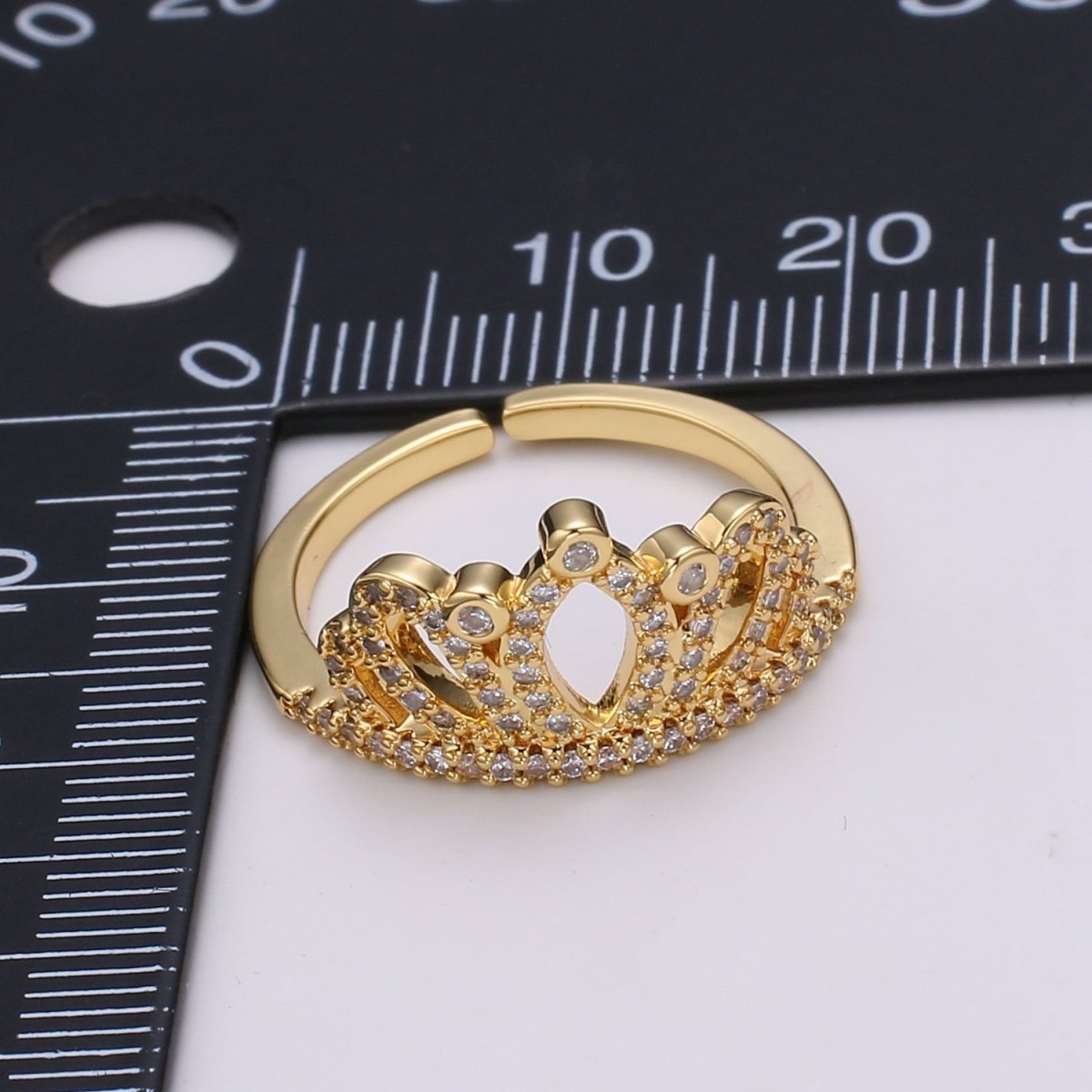 Crown Cubic Mini Pendant, Queen Cubic Pave 24K Gold Plated Charm Ring, Solitaire CZ Pendant Double Ring, Dainty ring Charm, R-440