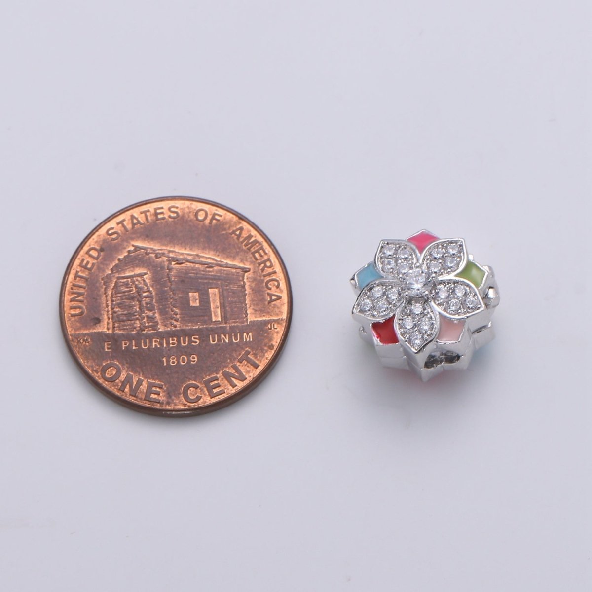 Crystal and Colorful Flower on Gold Filled Round Beads CZ Silver Floral Nature Jewelry Making Beads B361