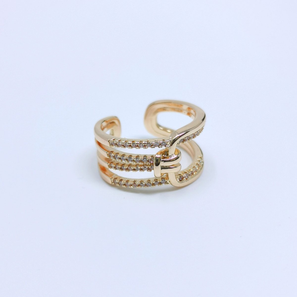 Crystal Belt Layer Gold Filled Adjustable Ring R-235
