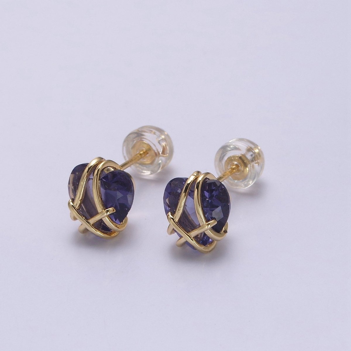 Crystal Heart Cubic Zirconia Wire Wrap Dainty Valentine Stud Earrings | T-320 ~ T-331