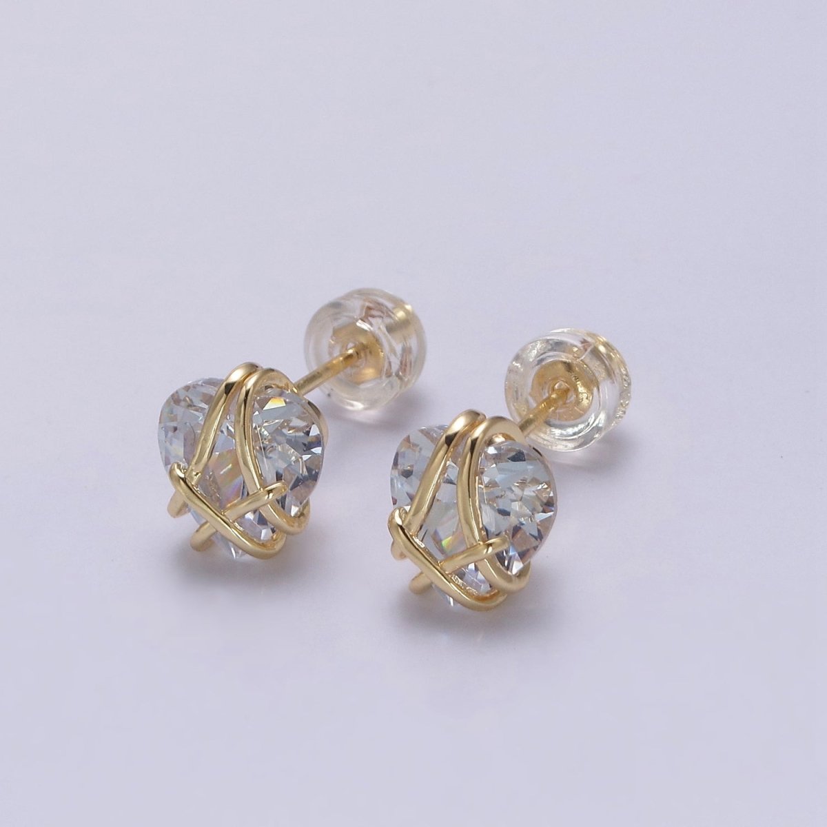 Crystal Heart Cubic Zirconia Wire Wrap Dainty Valentine Stud Earrings | T-320 ~ T-331