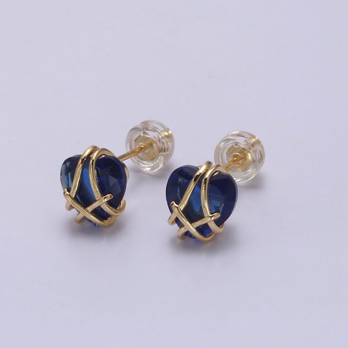 Crystal Heart Cubic Zirconia Wire Wrap Dainty Valentine Stud Earrings | T-320 ~ T-331
