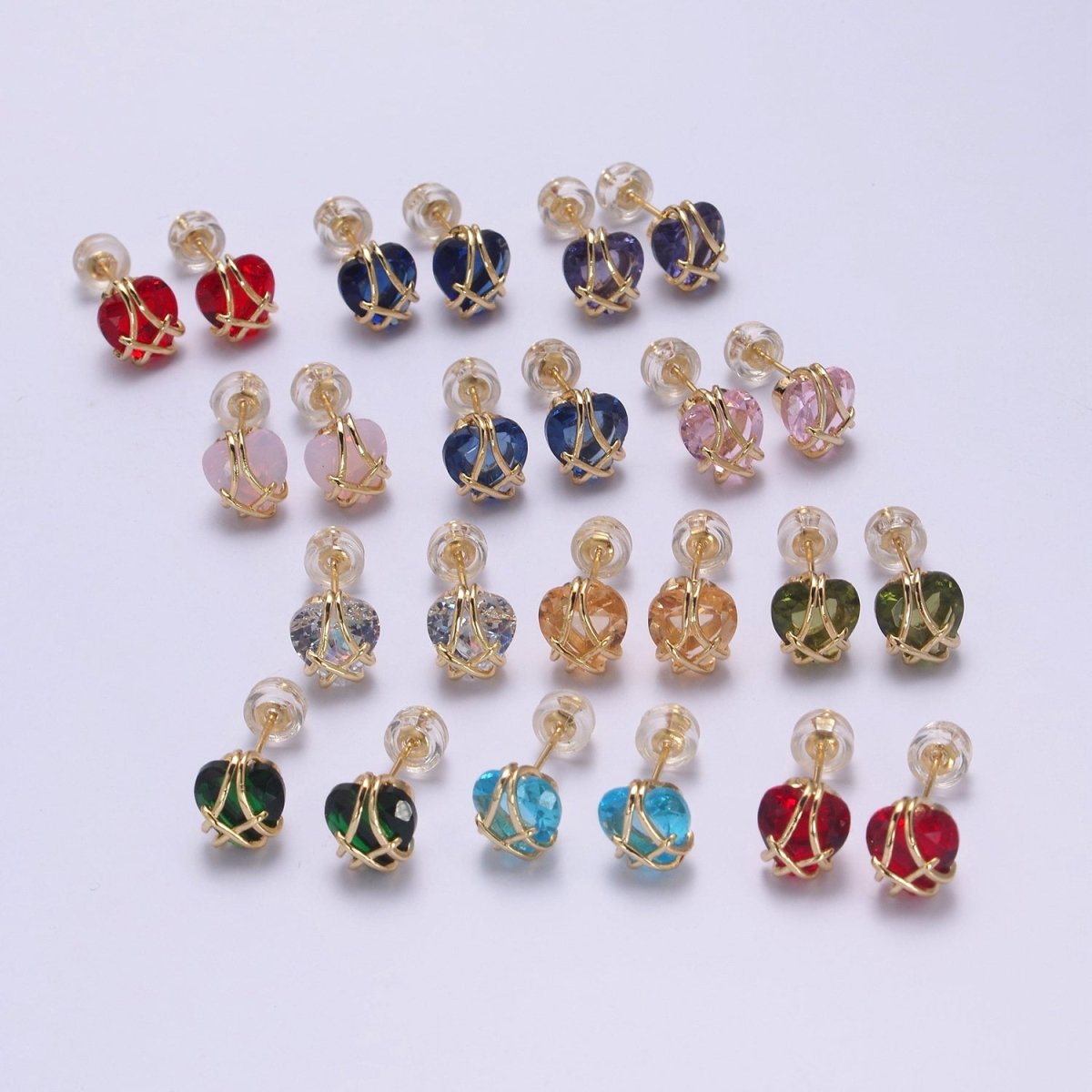 Crystal Heart Cubic Zirconia Wire Wrap Dainty Valentine Stud Earrings | T-320 ~ T-331