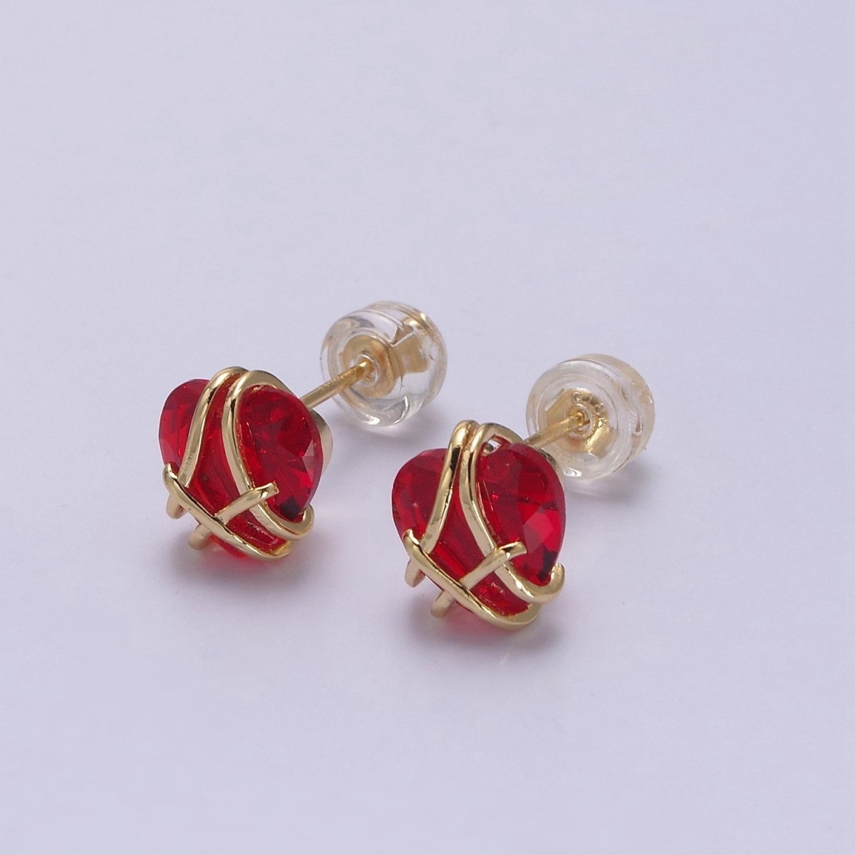 Crystal Heart Cubic Zirconia Wire Wrap Dainty Valentine Stud Earrings | T-320 ~ T-331