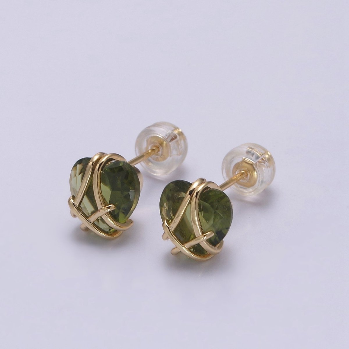Crystal Heart Cubic Zirconia Wire Wrap Dainty Valentine Stud Earrings | T-320 ~ T-331