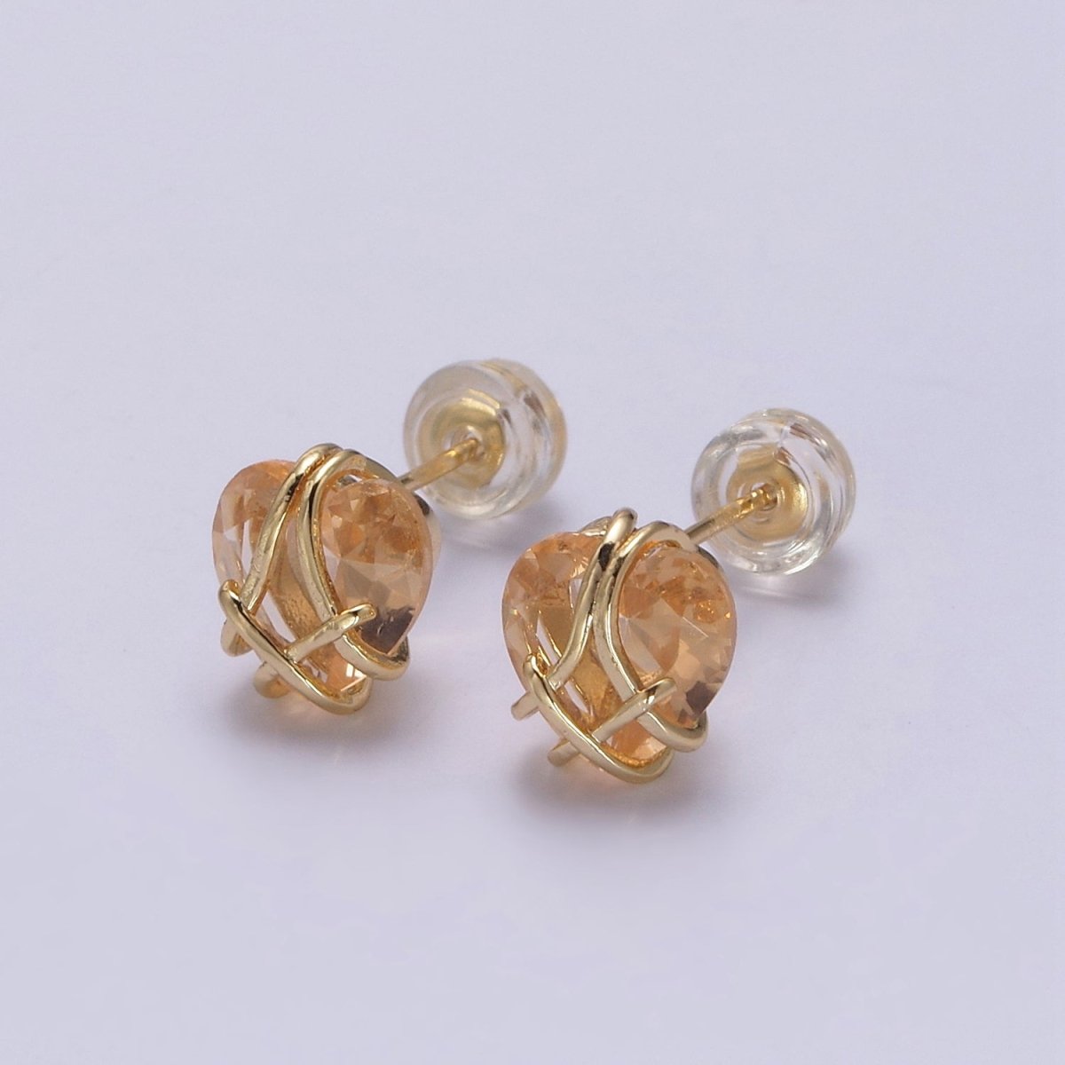 Crystal Heart Cubic Zirconia Wire Wrap Dainty Valentine Stud Earrings | T-320 ~ T-331