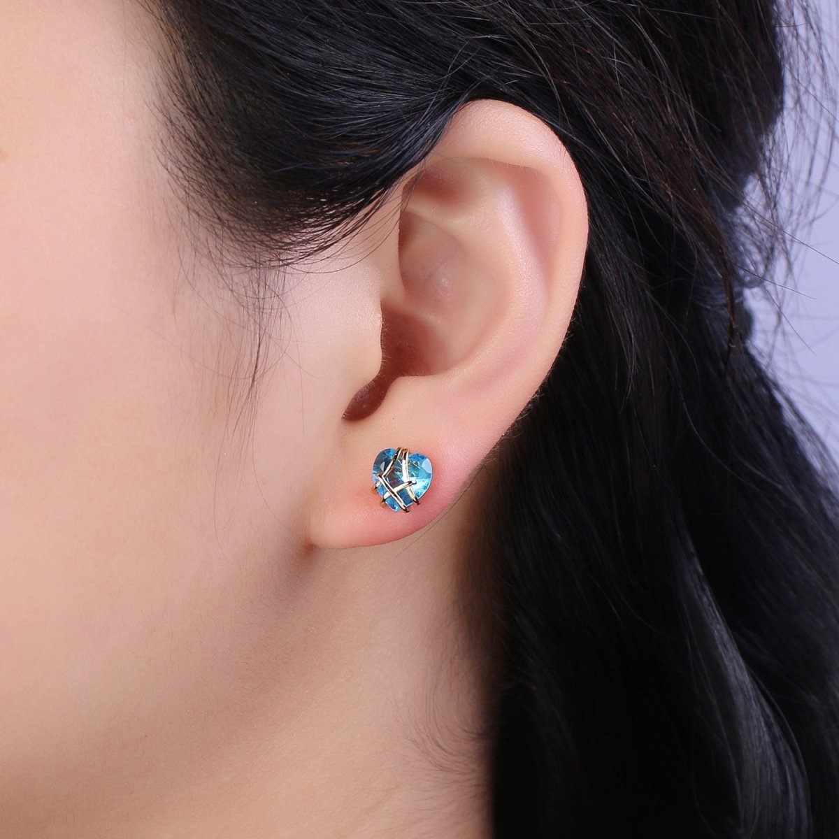 Crystal Heart Cubic Zirconia Wire Wrap Dainty Valentine Stud Earrings | T-320 ~ T-331