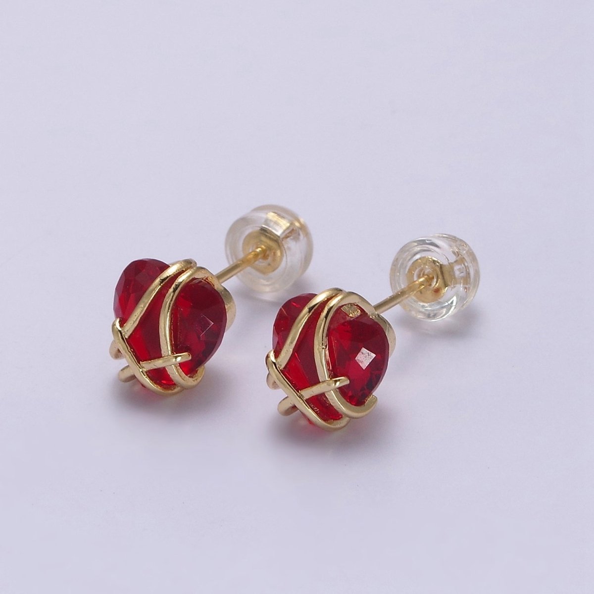 Crystal Heart Cubic Zirconia Wire Wrap Dainty Valentine Stud Earrings | T-320 ~ T-331