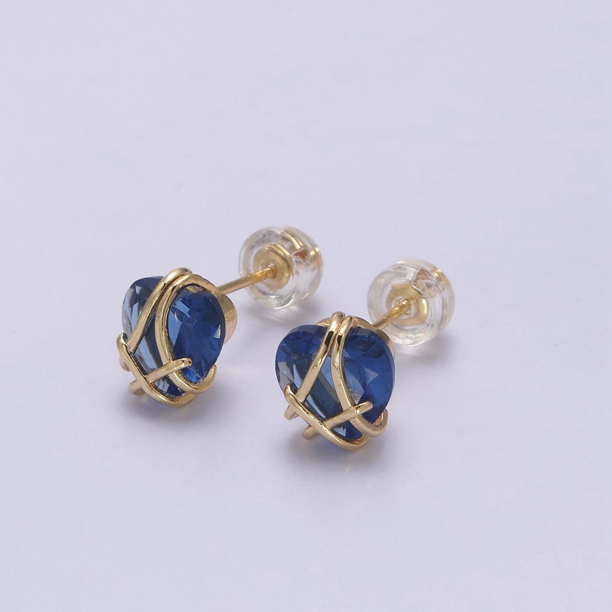 Crystal Heart Cubic Zirconia Wire Wrap Dainty Valentine Stud Earrings | T-320 ~ T-331