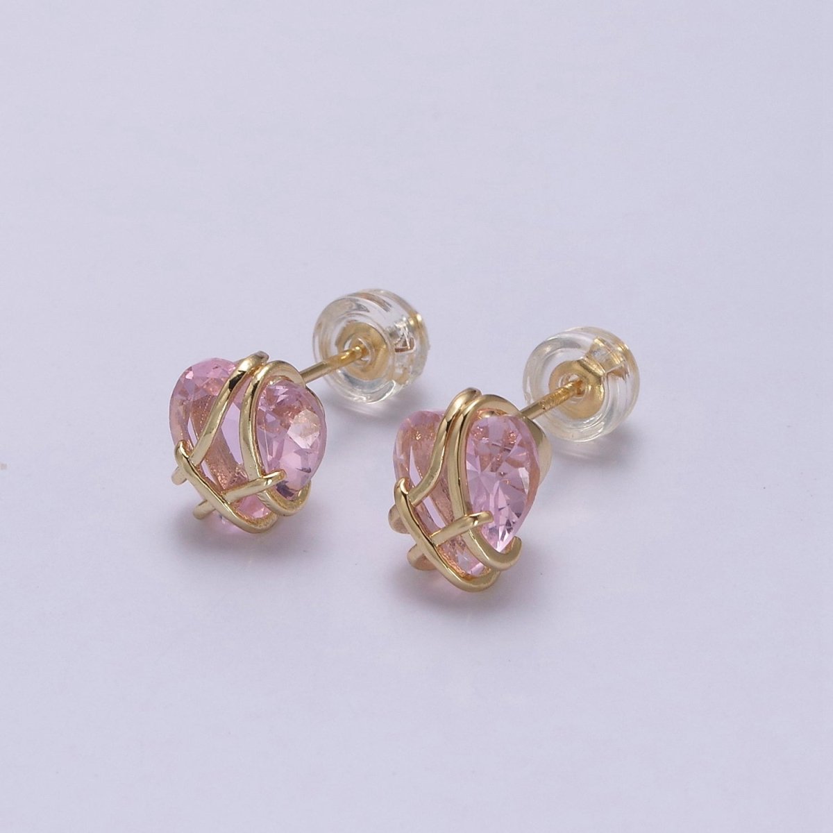 Crystal Heart Cubic Zirconia Wire Wrap Dainty Valentine Stud Earrings | T-320 ~ T-331
