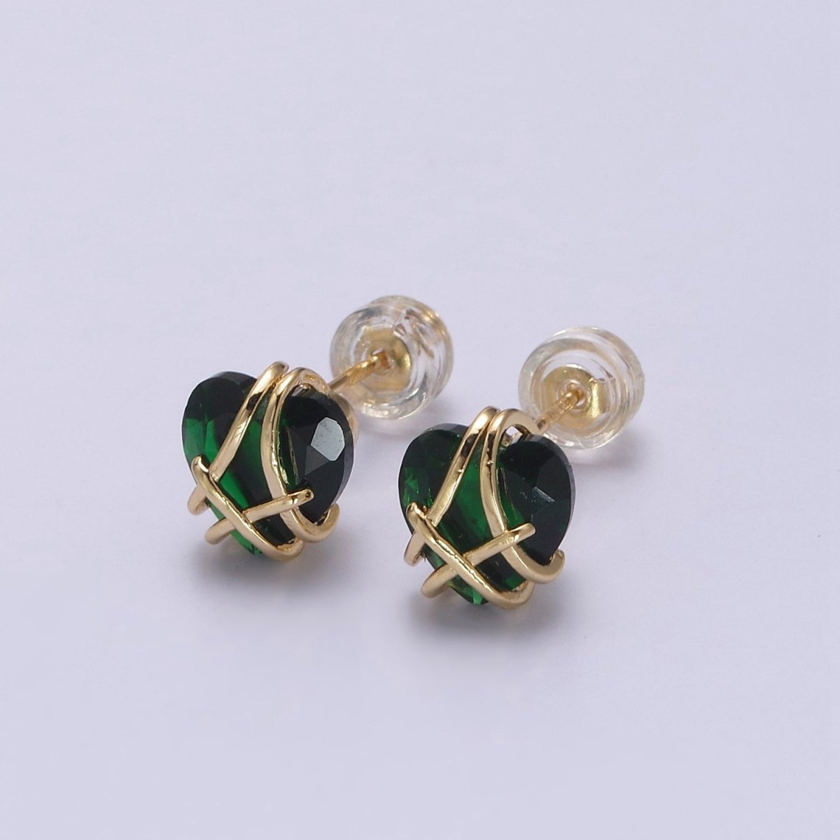 Crystal Heart Cubic Zirconia Wire Wrap Dainty Valentine Stud Earrings | T-320 ~ T-331
