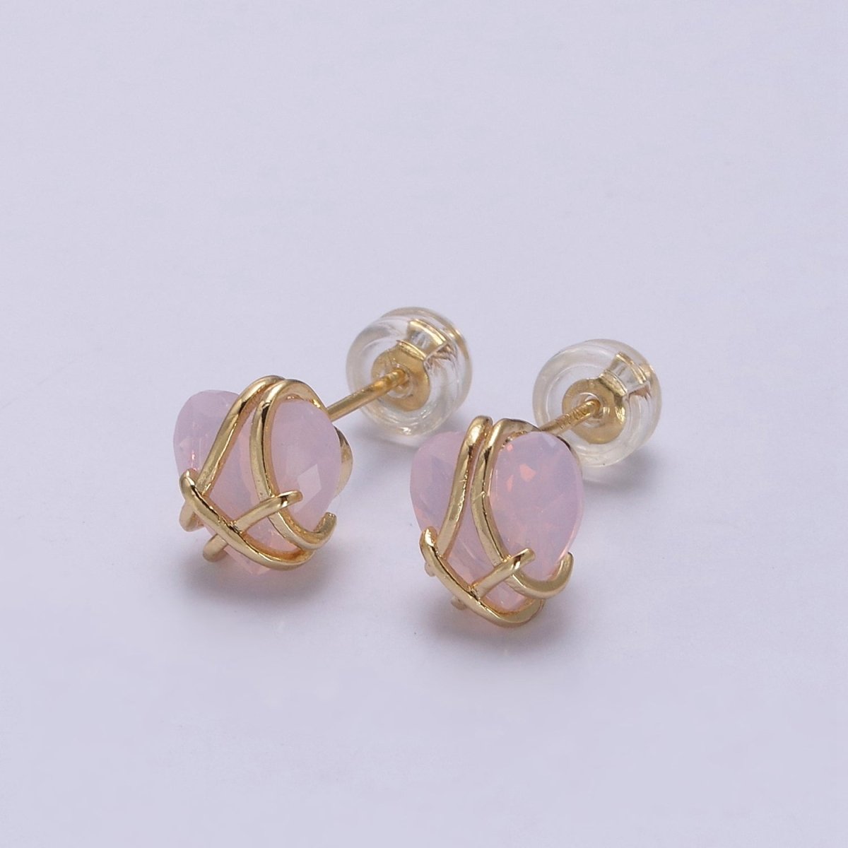 Crystal Heart Cubic Zirconia Wire Wrap Dainty Valentine Stud Earrings | T-320 ~ T-331