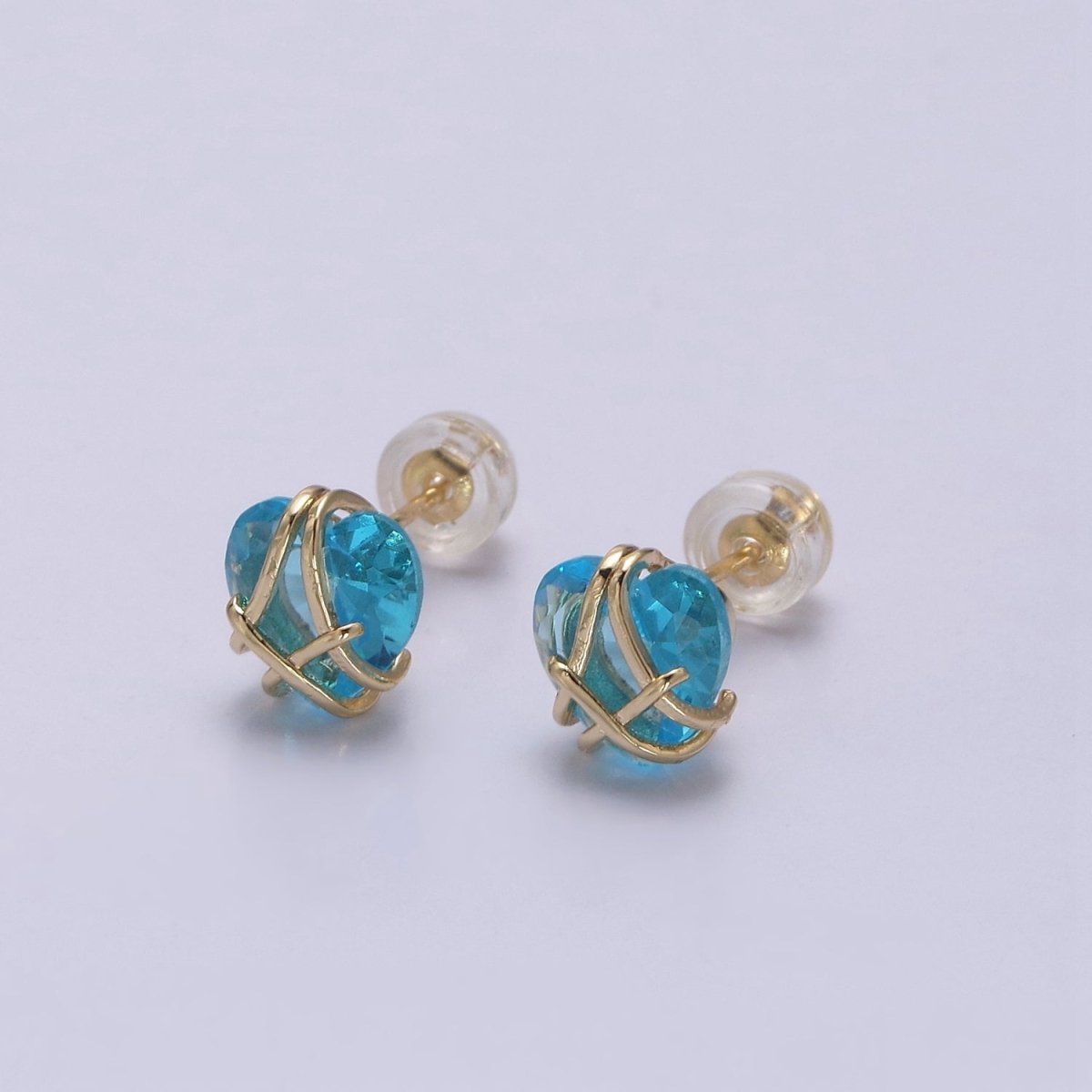 Crystal Heart Cubic Zirconia Wire Wrap Dainty Valentine Stud Earrings | T-320 ~ T-331