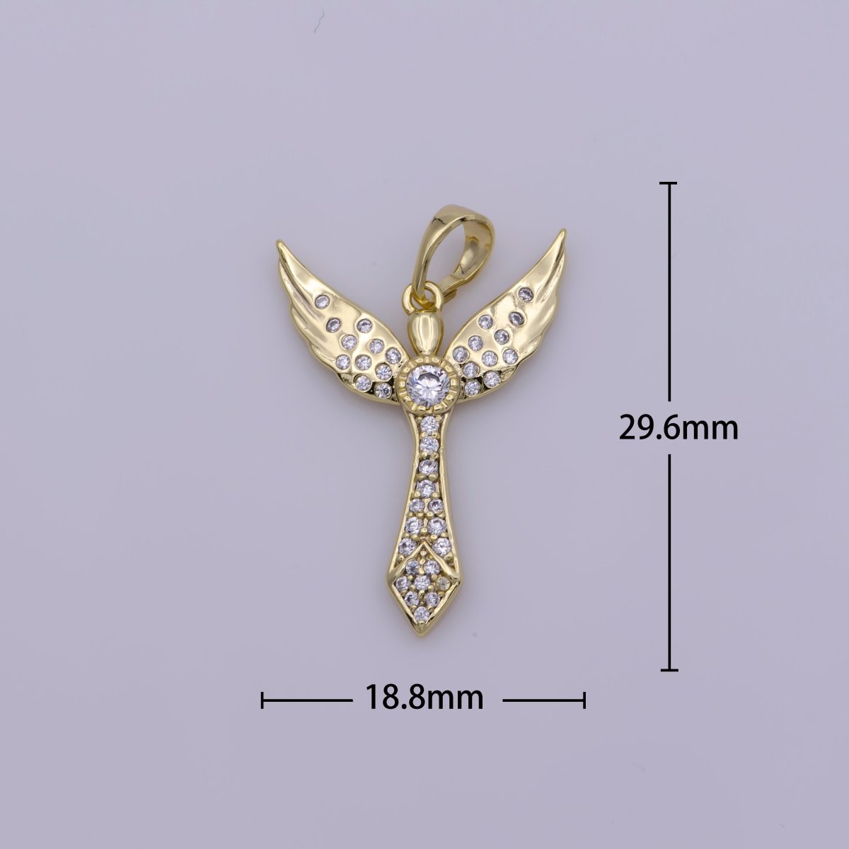 Cubic Angel Pendant 14k Gold Flled Angel Wing Charm Religious Christmas Jewelry N-1337