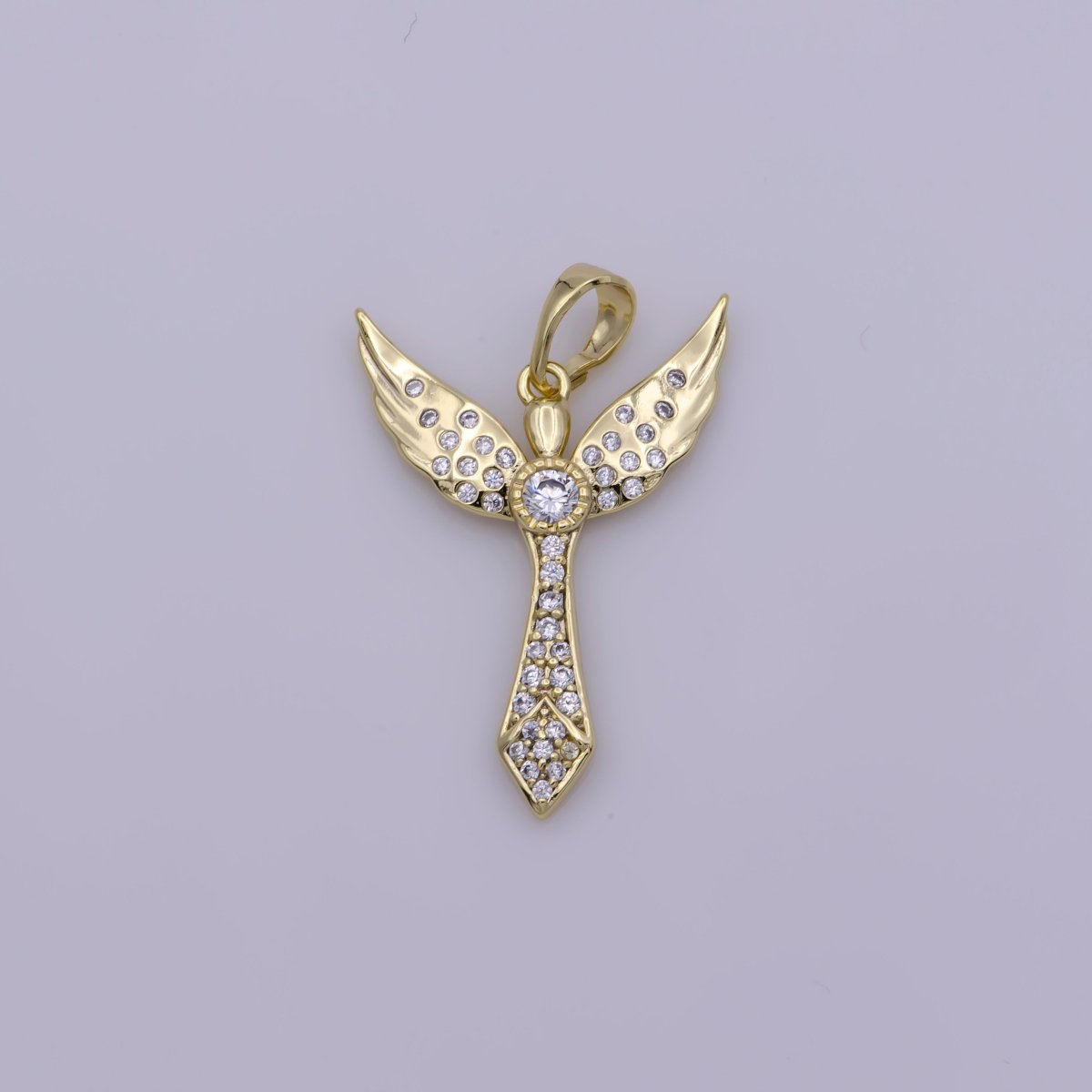 Cubic Angel Pendant 14k Gold Flled Angel Wing Charm Religious Christmas Jewelry N-1337