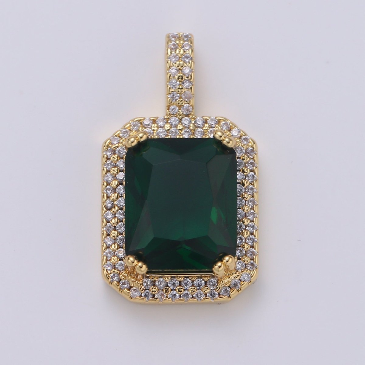 Cubic Blue, Black, Green, Pink, Red 24k Gold Filled Solitaire Micro Pave Pendant, Large Emerald Diamond Cut Square Cz Stone Pendant, J-238~J-242