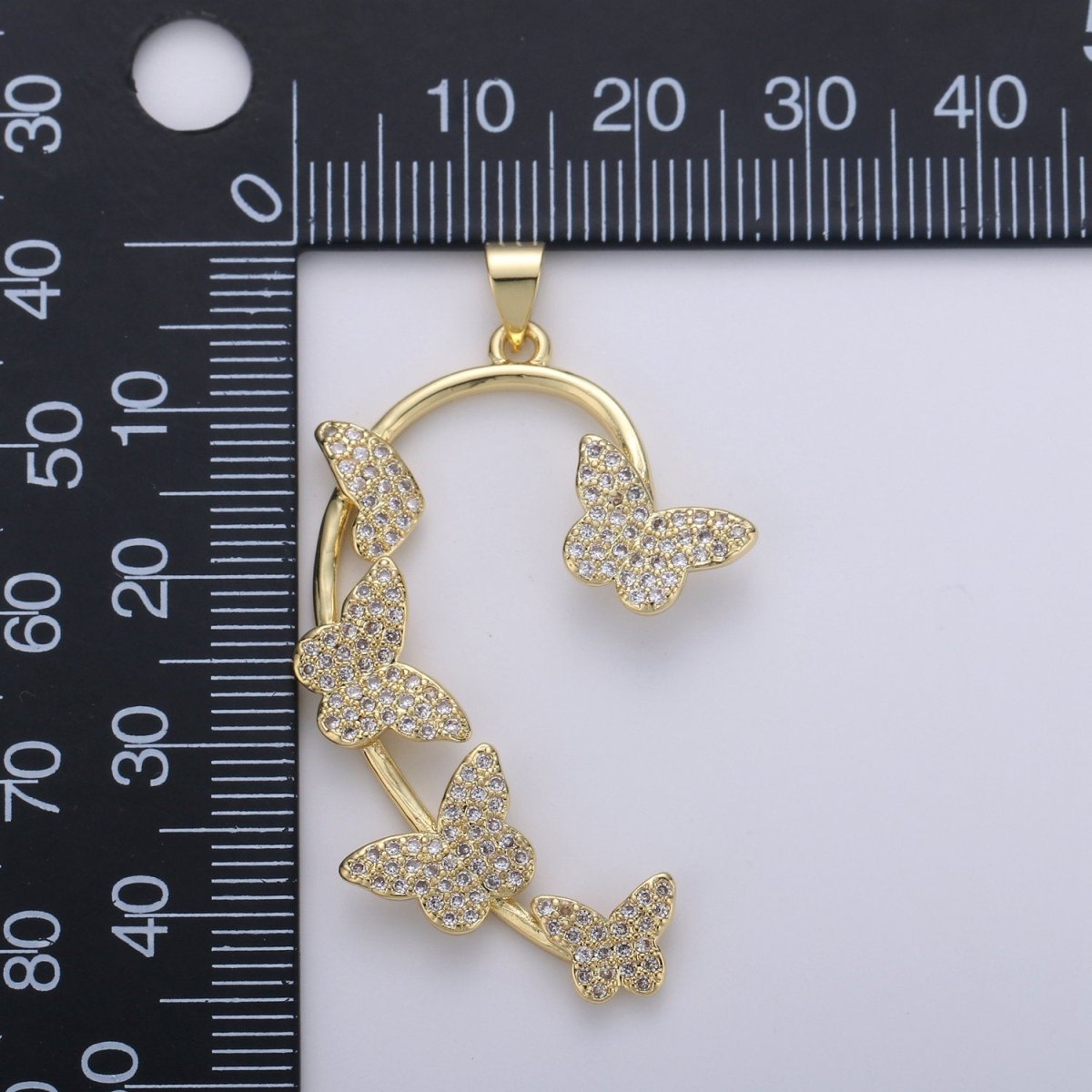 Cubic Butterfly Pendant Half heart Charm Necklace in Gold Filled I-873