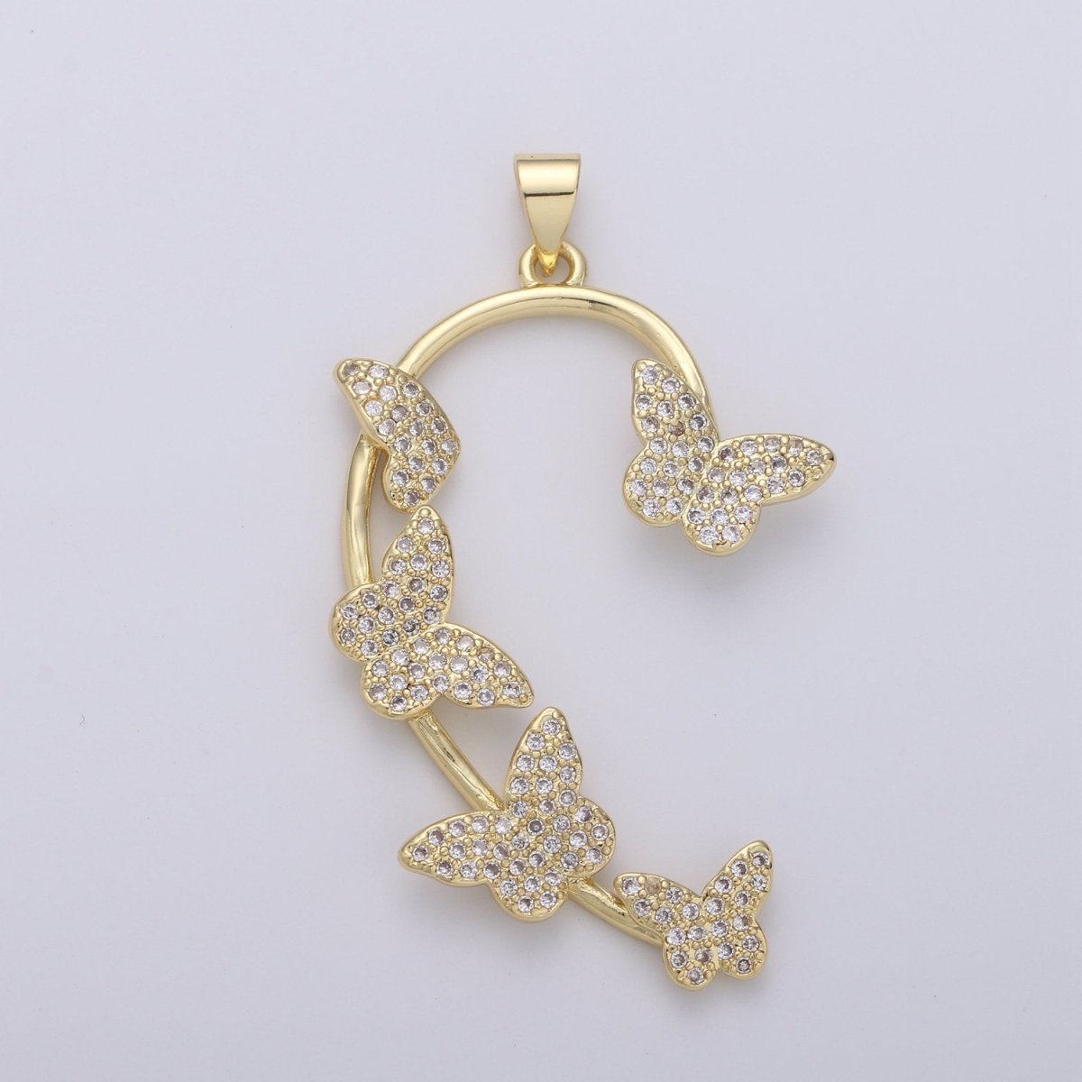 Cubic Butterfly Pendant Half heart Charm Necklace in Gold Filled I-873