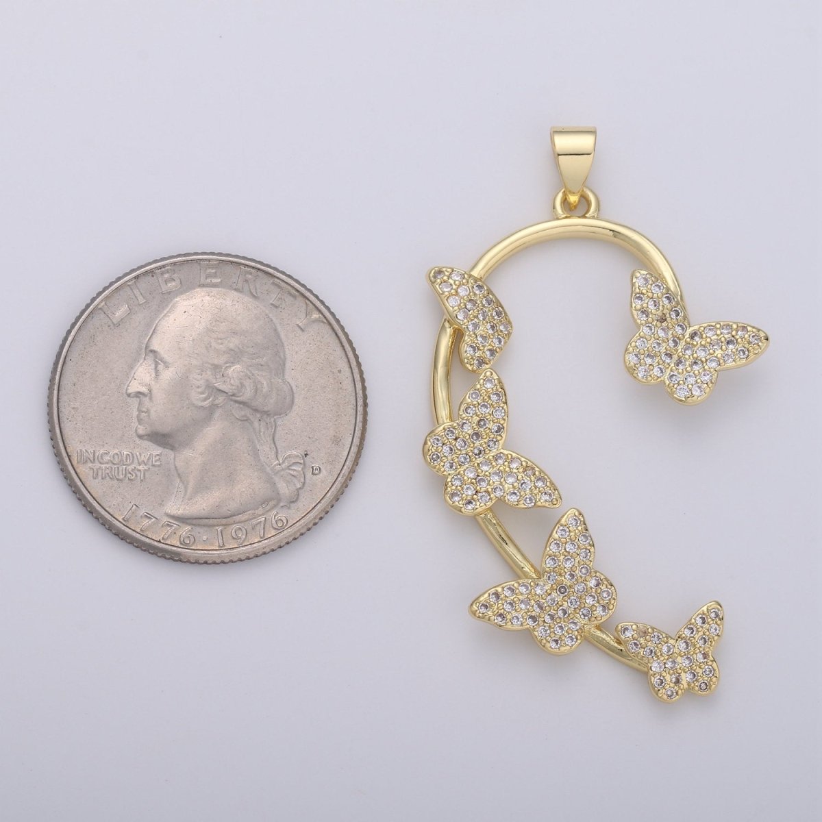 Cubic Butterfly Pendant Half heart Charm Necklace in Gold Filled I-873