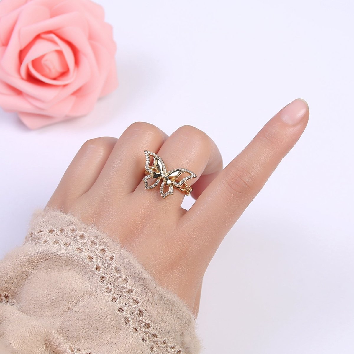 Cubic Butterfly rings, gold butterfly rings stackable adjustable rings, Cluster ring, Dainty open ring U-504