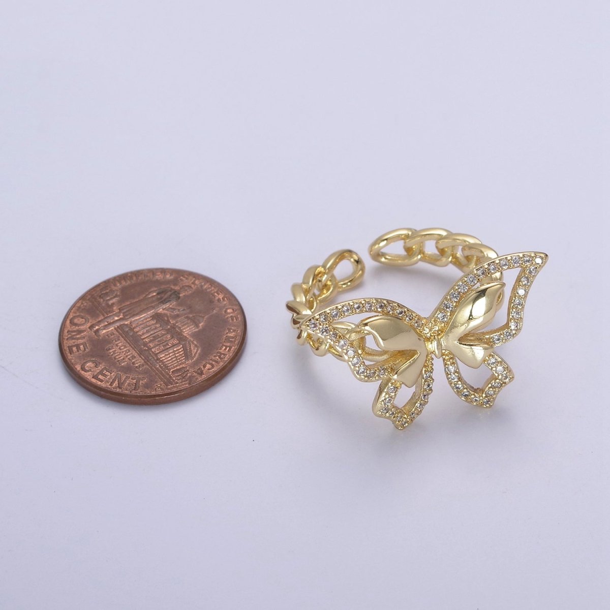 Cubic Butterfly rings, gold butterfly rings stackable adjustable rings, Cluster ring, Dainty open ring U-504