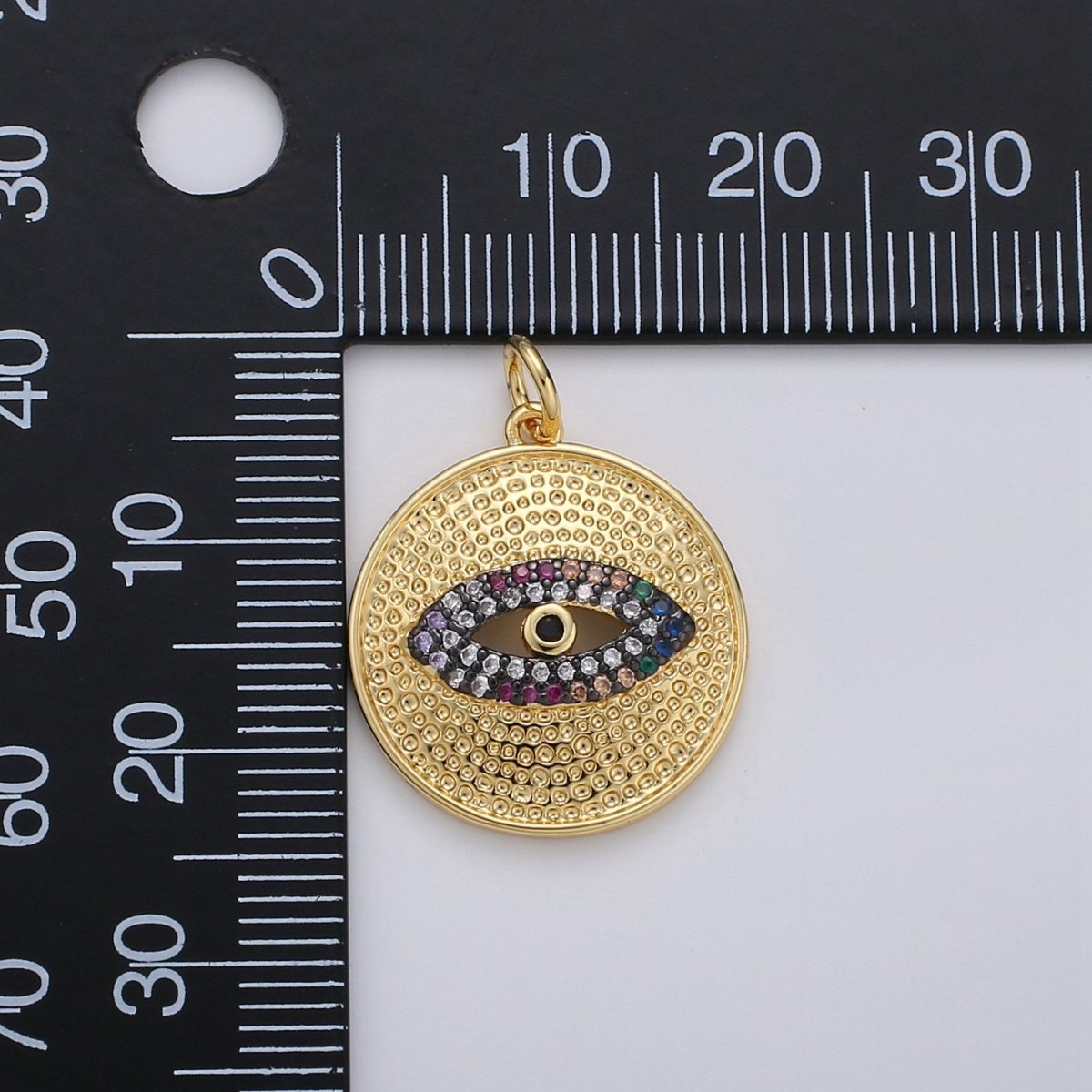 Cubic Evil Eye charm Pendant, Micro Pave Eye Medallion charms, Dainty Amulet pendant Jewelry in 14k Gold Filled D-199