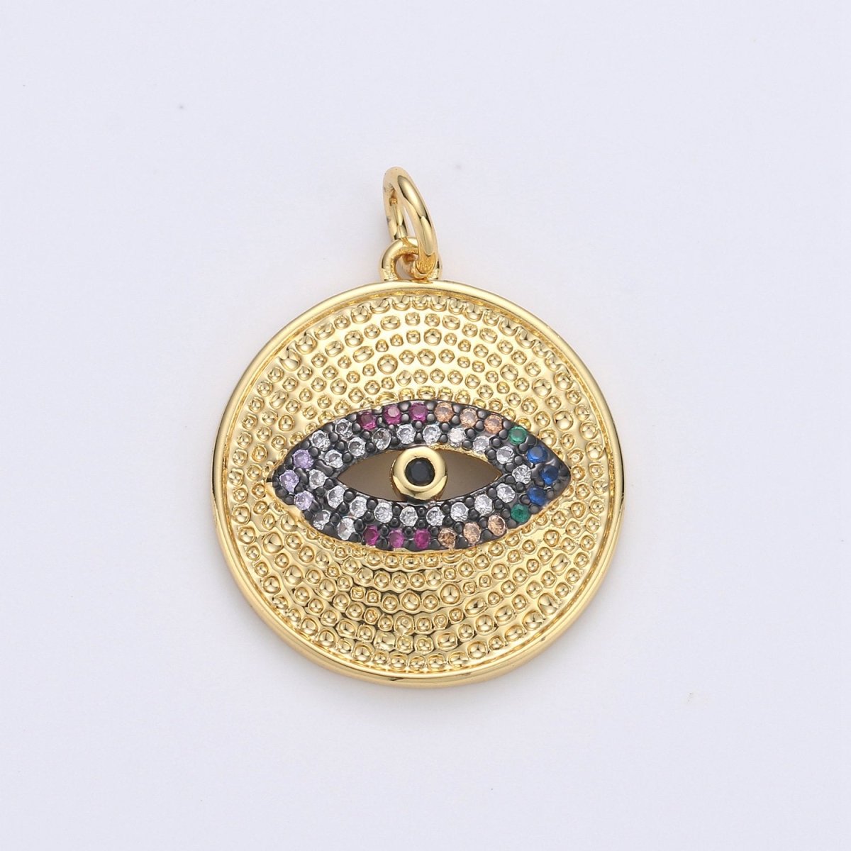 Cubic Evil Eye charm Pendant, Micro Pave Eye Medallion charms, Dainty Amulet pendant Jewelry in 14k Gold Filled D-199