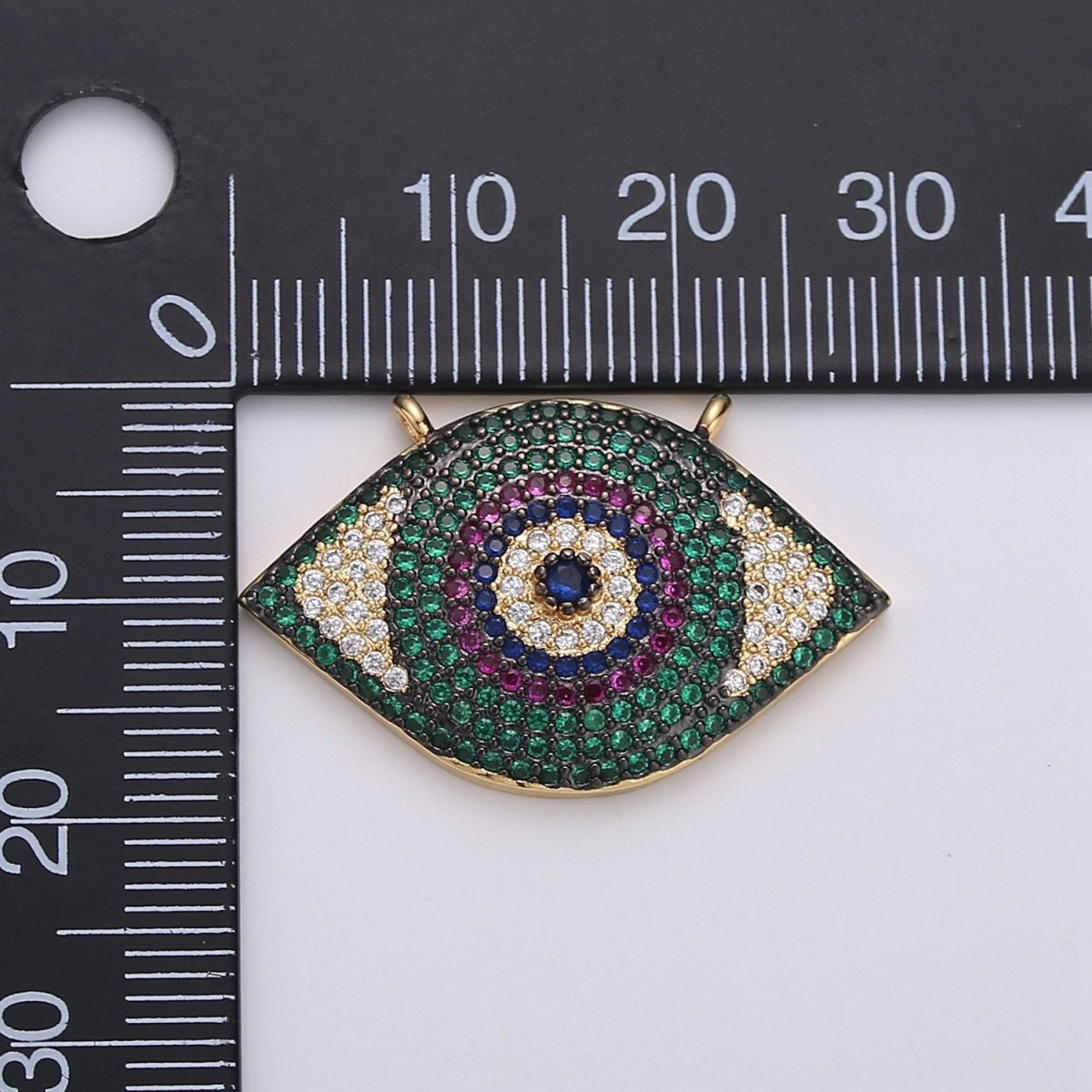 Cubic Eyes Connector for Bracelet Necklace, Cubic Zirconia Link Connector double Bail Charm 14k Gold Filled Eye Charm Green Blue CZ Stone F-466