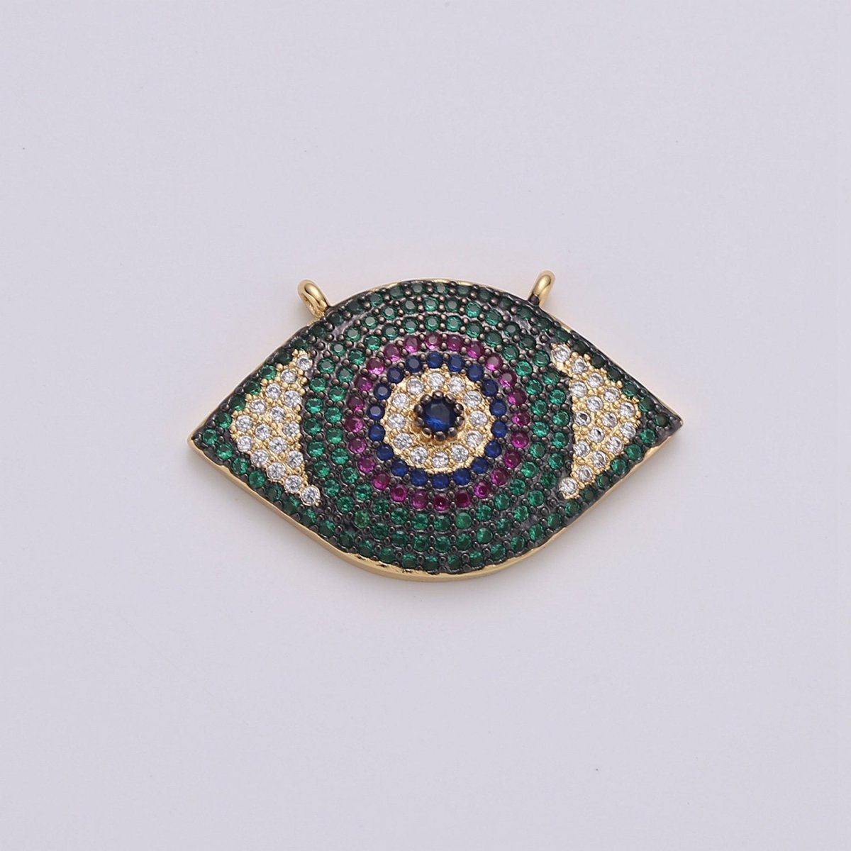 Cubic Eyes Connector for Bracelet Necklace, Cubic Zirconia Link Connector double Bail Charm 14k Gold Filled Eye Charm Green Blue CZ Stone F-466