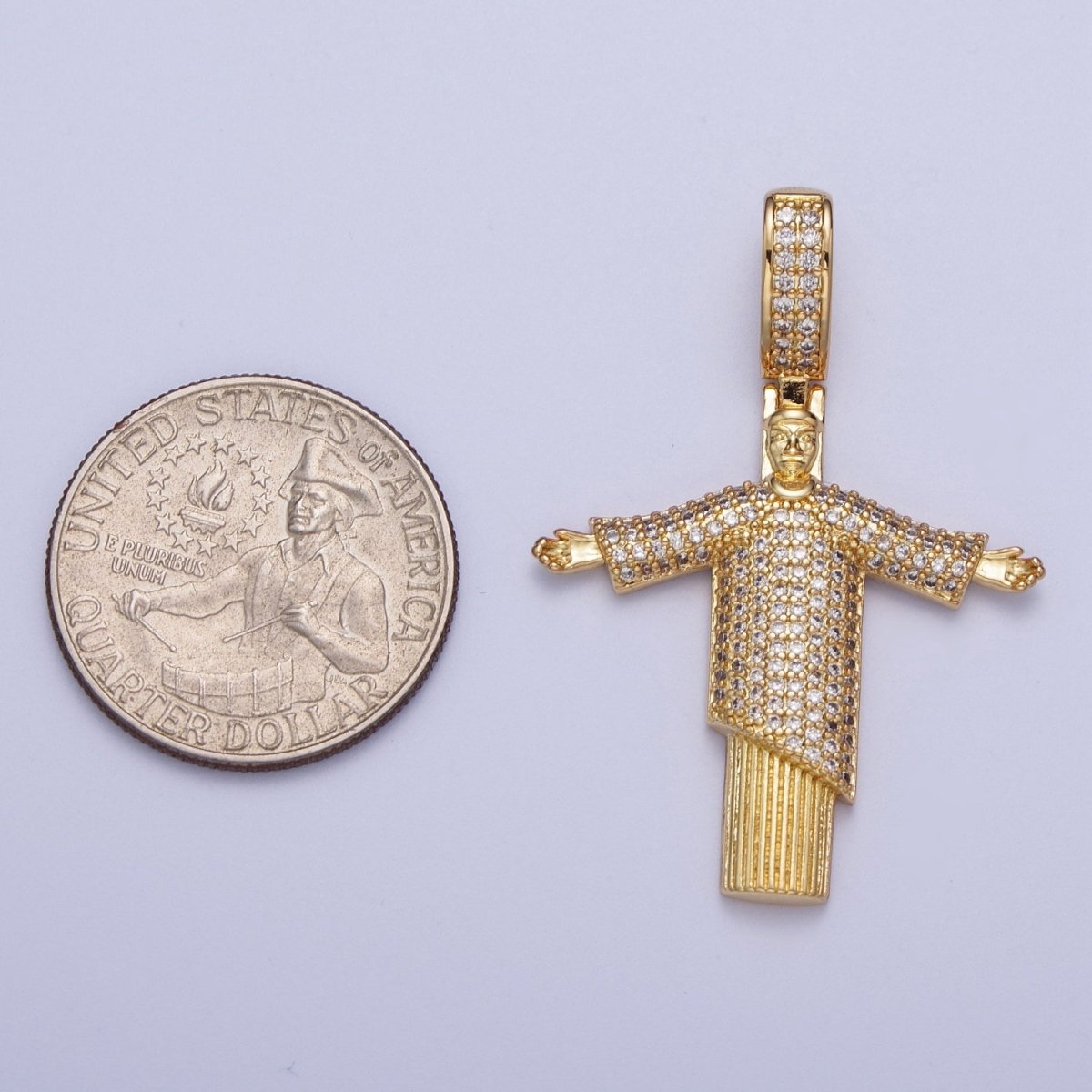 Cubic Gold Christ the Redeemer Statue Pendant for Necklace Component Religious Jewelry Supply X-535