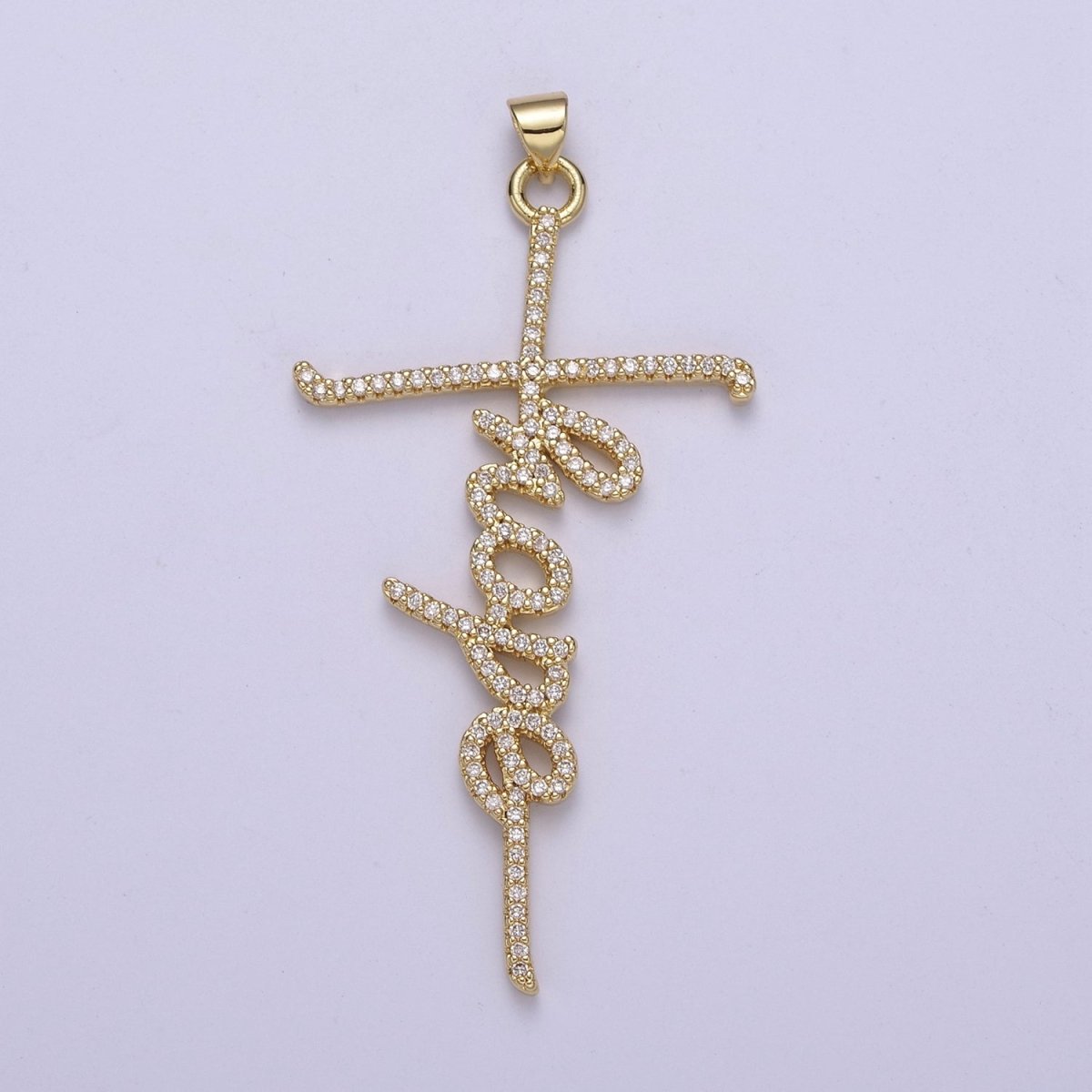 Cubic Gold Cross Hope Word Pendant for Religious Jewelry H-314