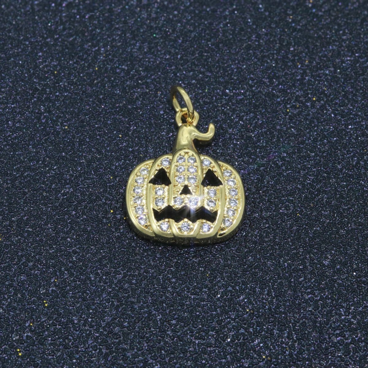 Cubic Gold Filled Jack O Lantern Pumpkin Face Cubic Zirconia Micro Pave Charm Bracelet Necklace Earring Pendant for halloween Jewelry Making M-550