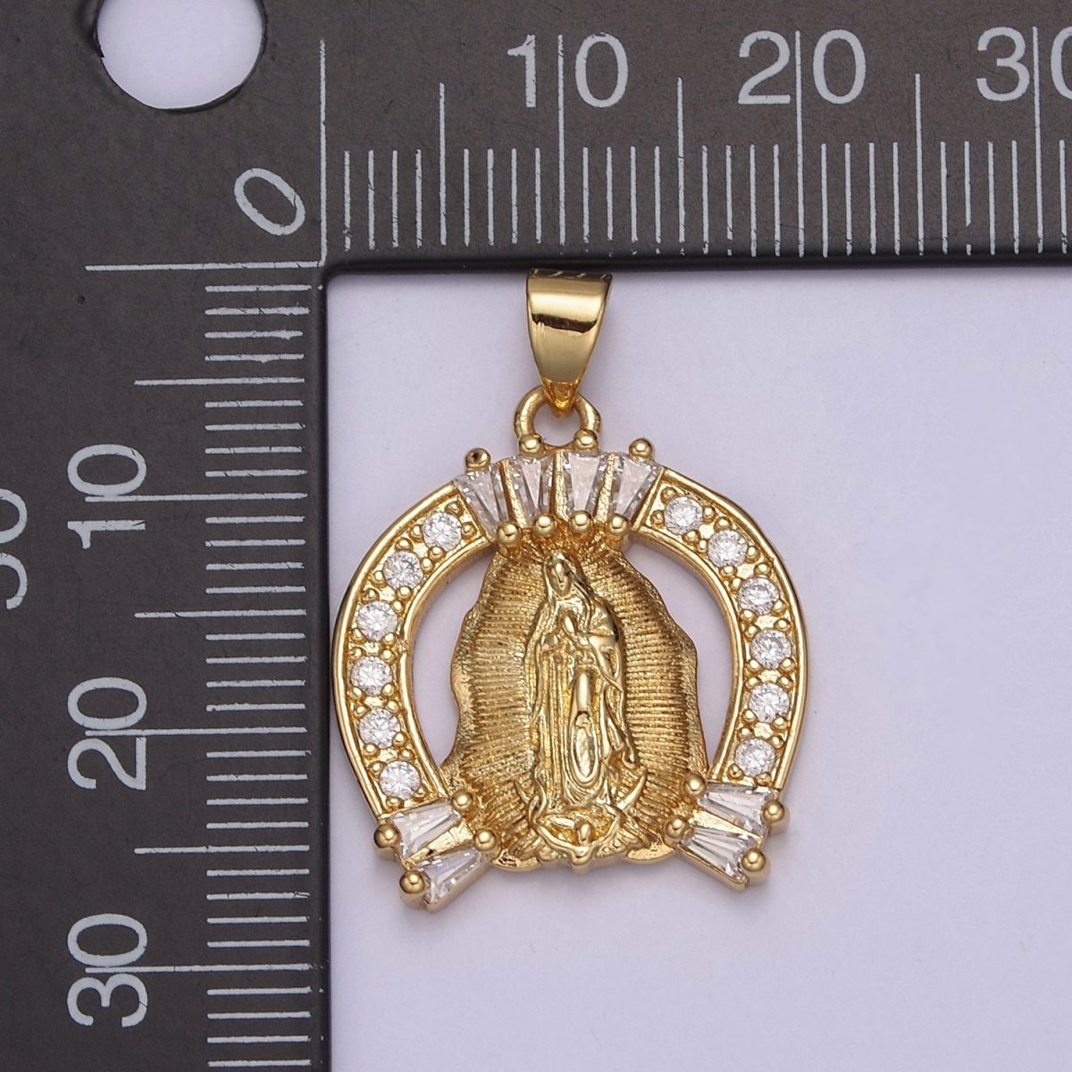 Cubic Gold Horse Shoe Medallion Religious Pendant Lady Guadalupe Virgin Mary Charm for Jewelry Making Supply H-741