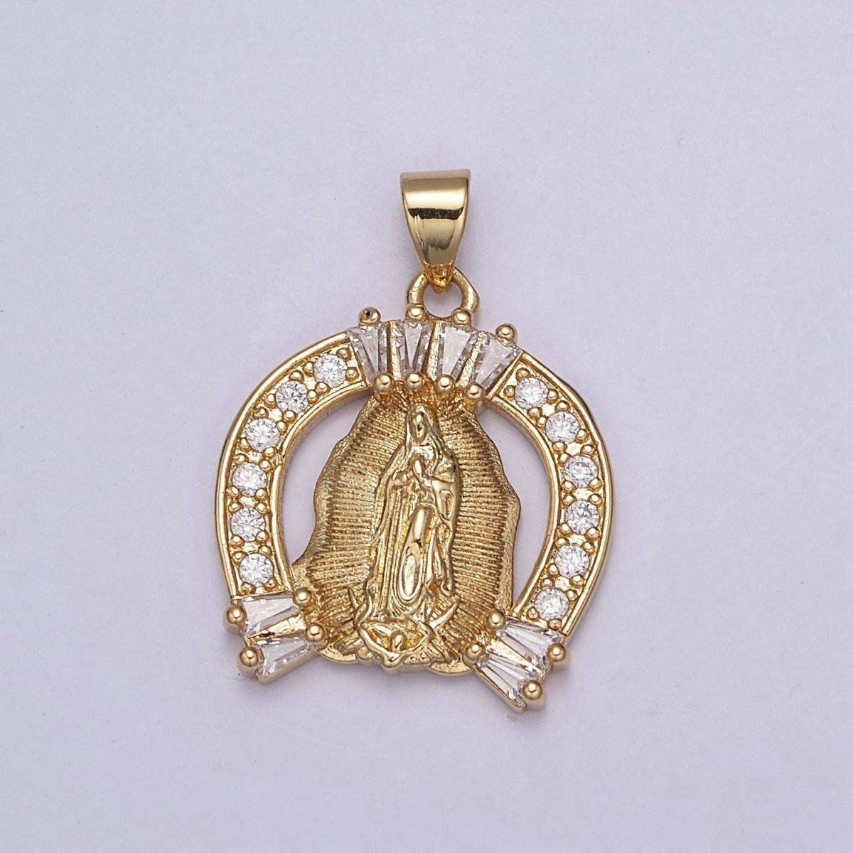 Cubic Gold Horse Shoe Medallion Religious Pendant Lady Guadalupe Virgin Mary Charm for Jewelry Making Supply H-741
