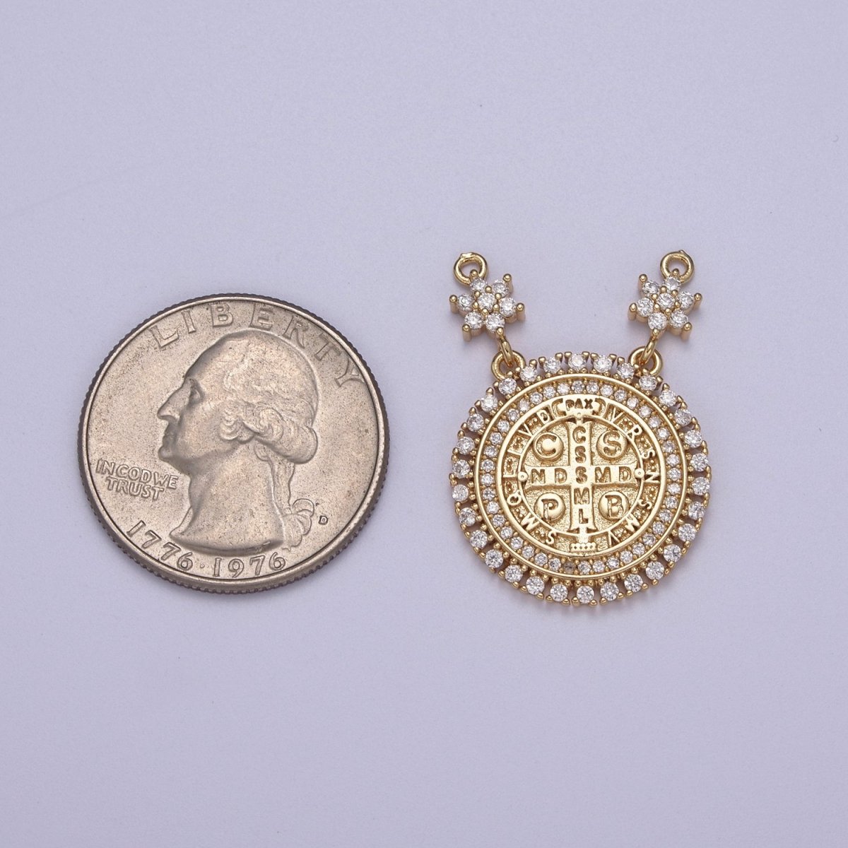 Cubic Gold Saint benedict Cross NDMSD CSPB NURSIA Coin Medallion Pendant for Necklace F-128