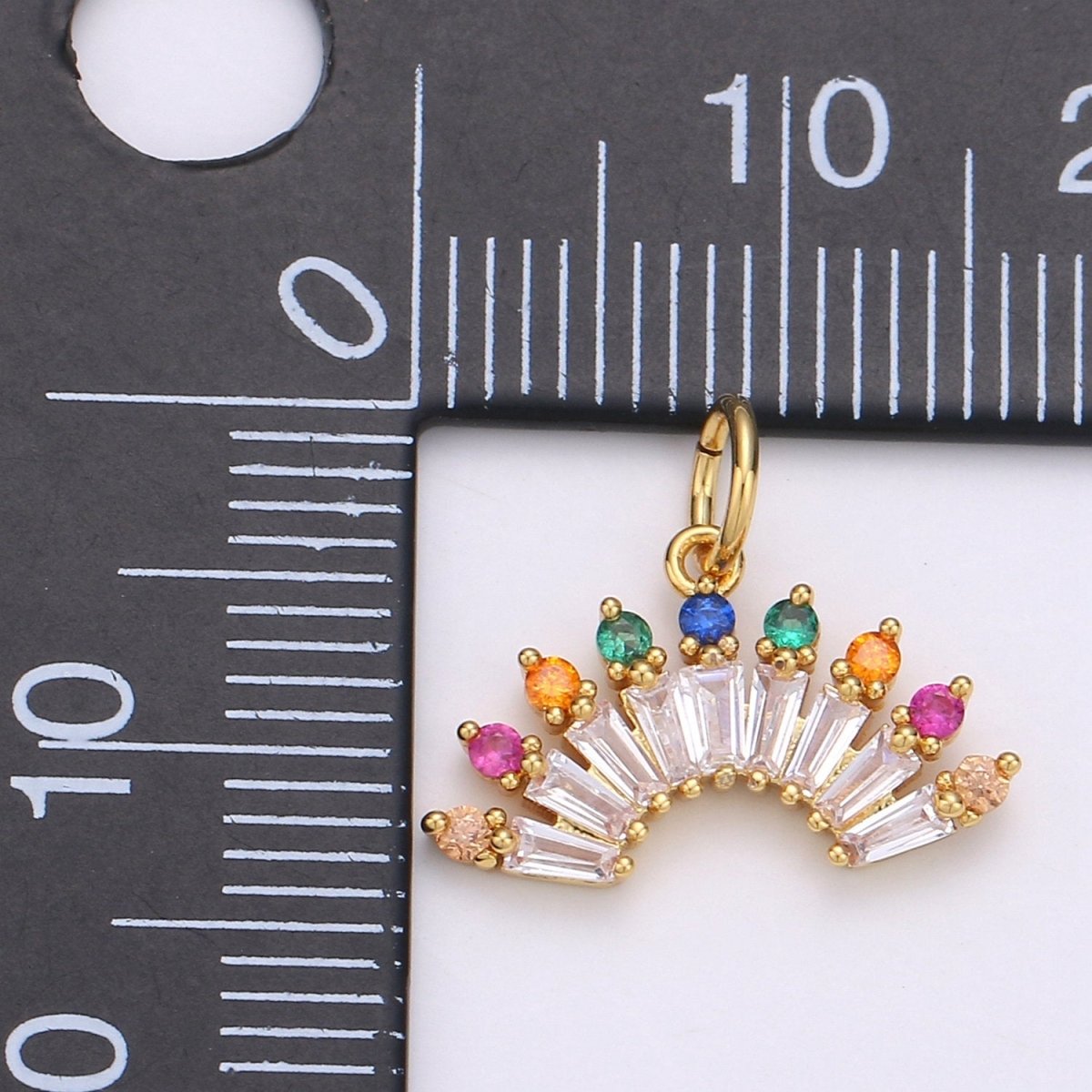 Cubic Rainbow Color CZ Fan Shaped Pendant, Micro Pave Colorful Cubic Zirconia Baguette Charm Pendant for Necklace earring Bracelet E-557