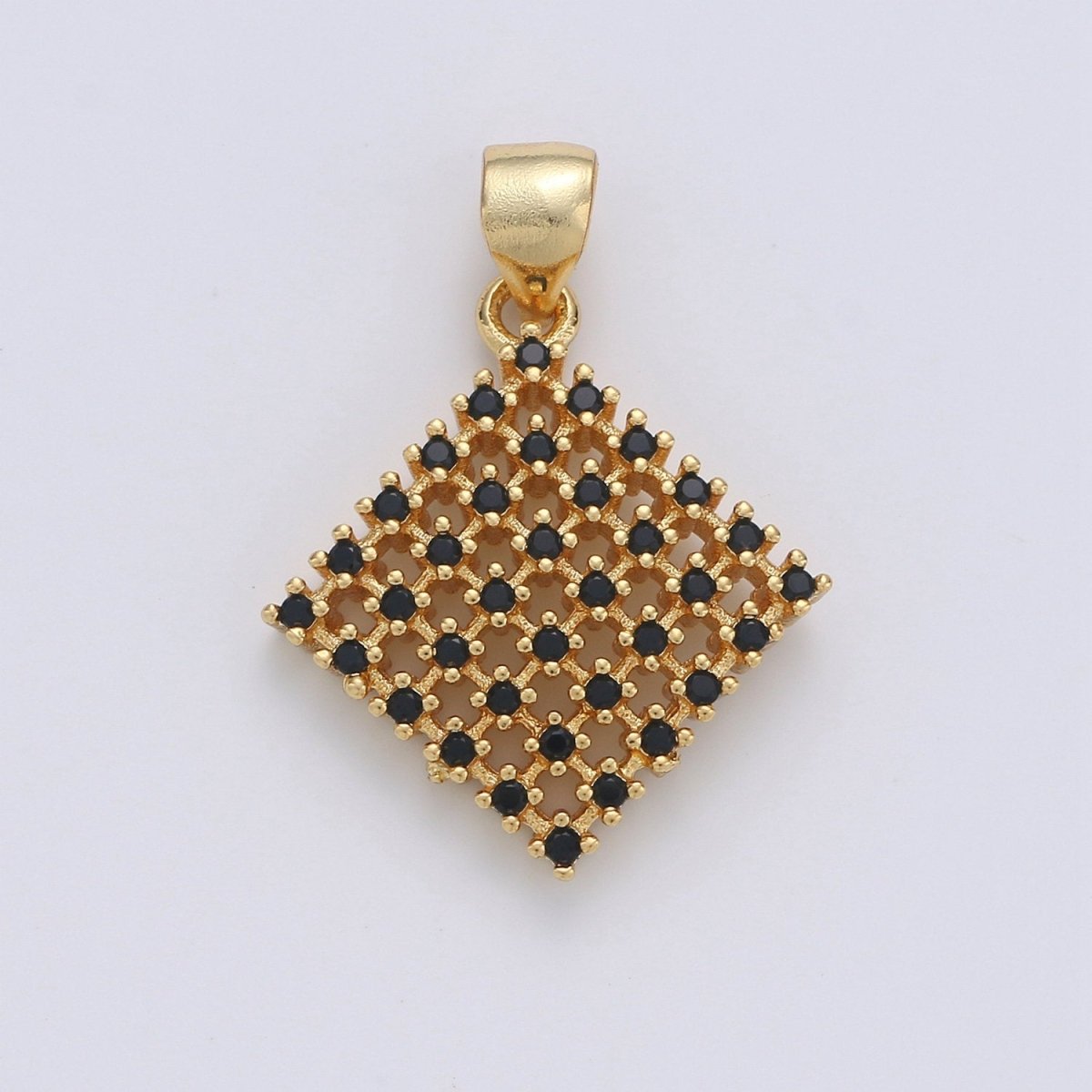 Cubic rhombus charm 14K gold Filled Black Cubic CZ Geometric Charm for Necklace Bracelet Earring Component I-670