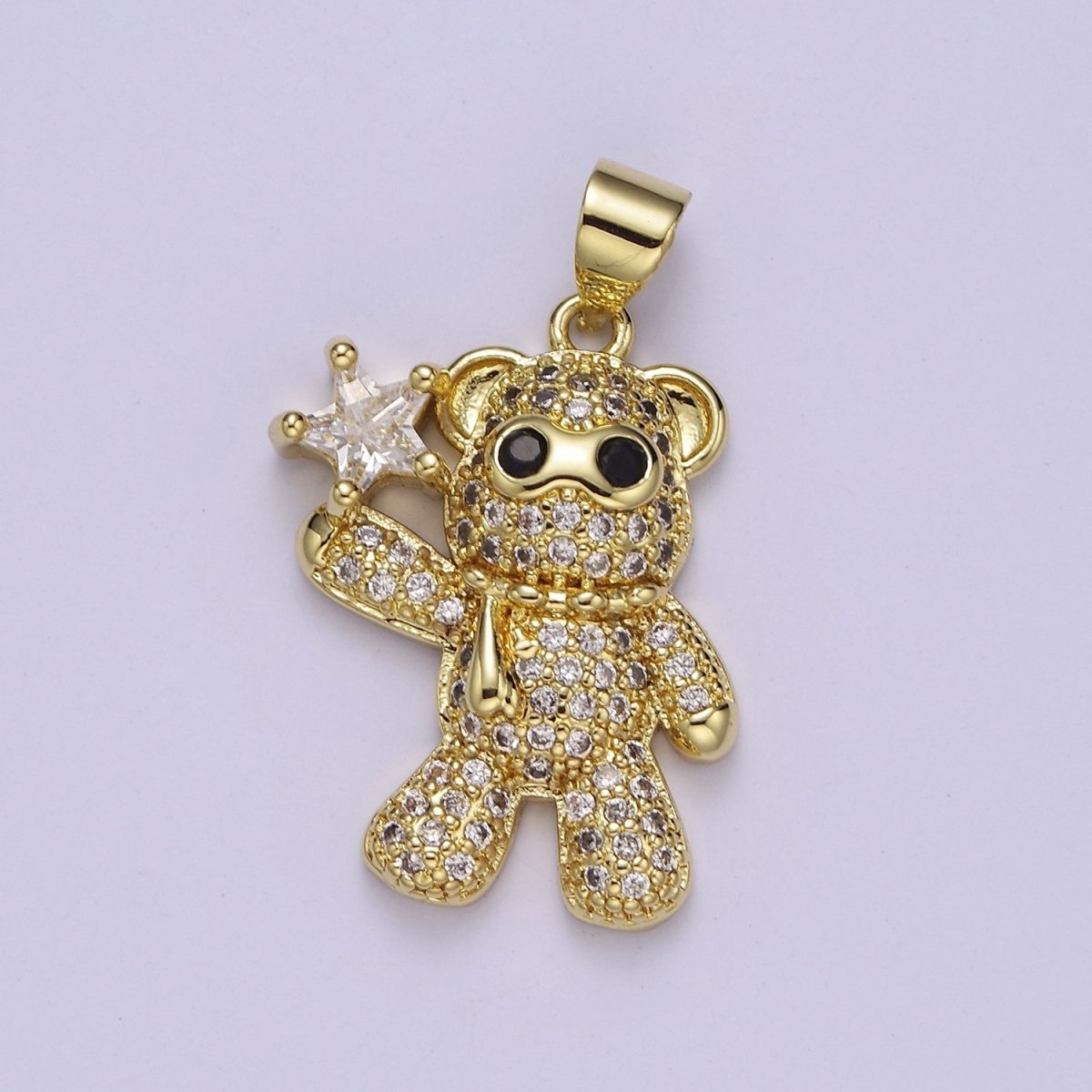 Cubic Yellow Gold Bear Charms Star Teddy Bear Pendant for DIY Jewelry Supply J-510