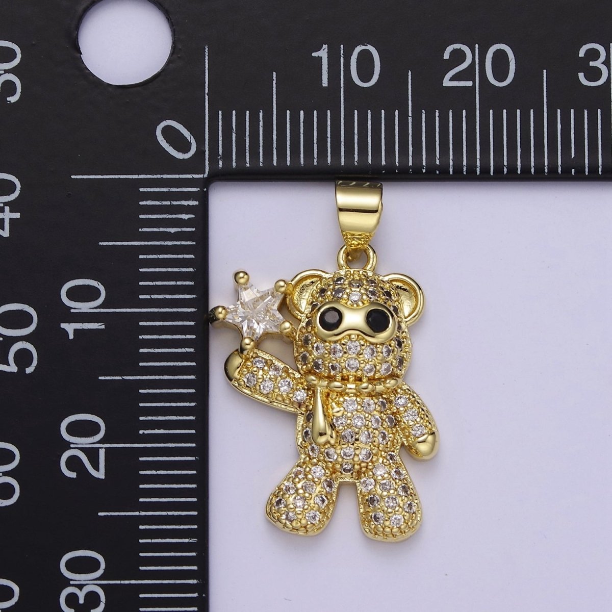 Cubic Yellow Gold Bear Charms Star Teddy Bear Pendant for DIY Jewelry Supply J-510