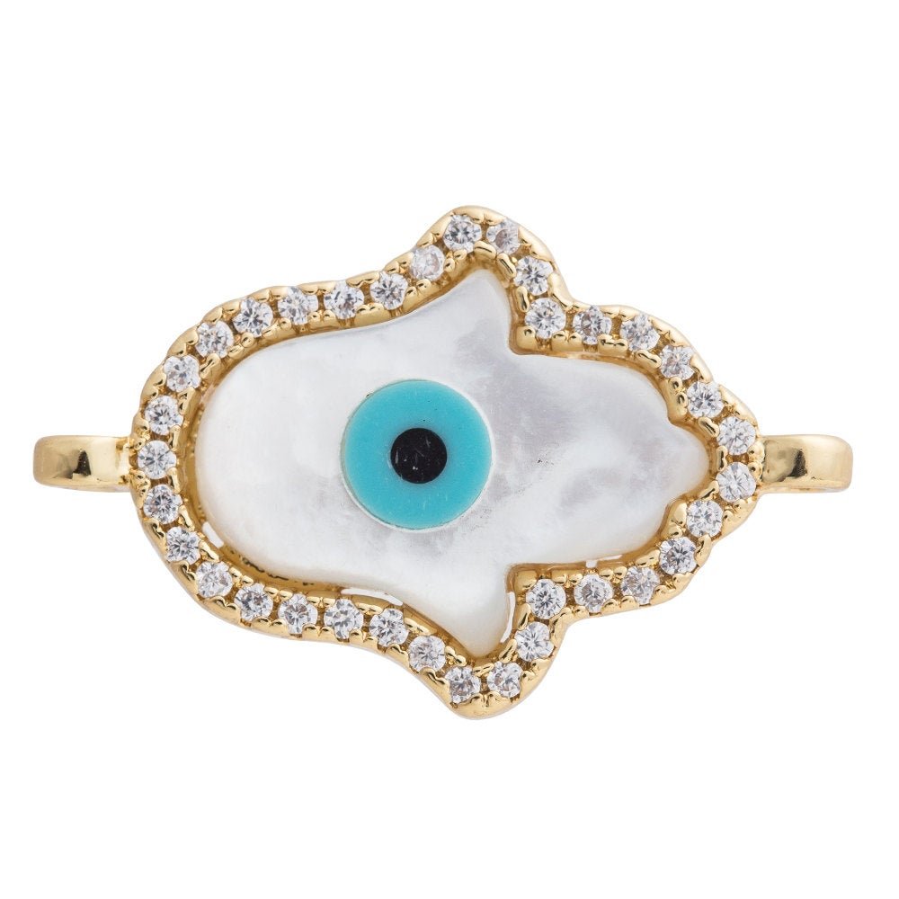 Cubic Zirconia Evil Eye Hamsa Hand  Charm Connector Pendant Crystal Rhinestone CZ Pave Czech Bracelet  Gold Filled  Copper Material F-247