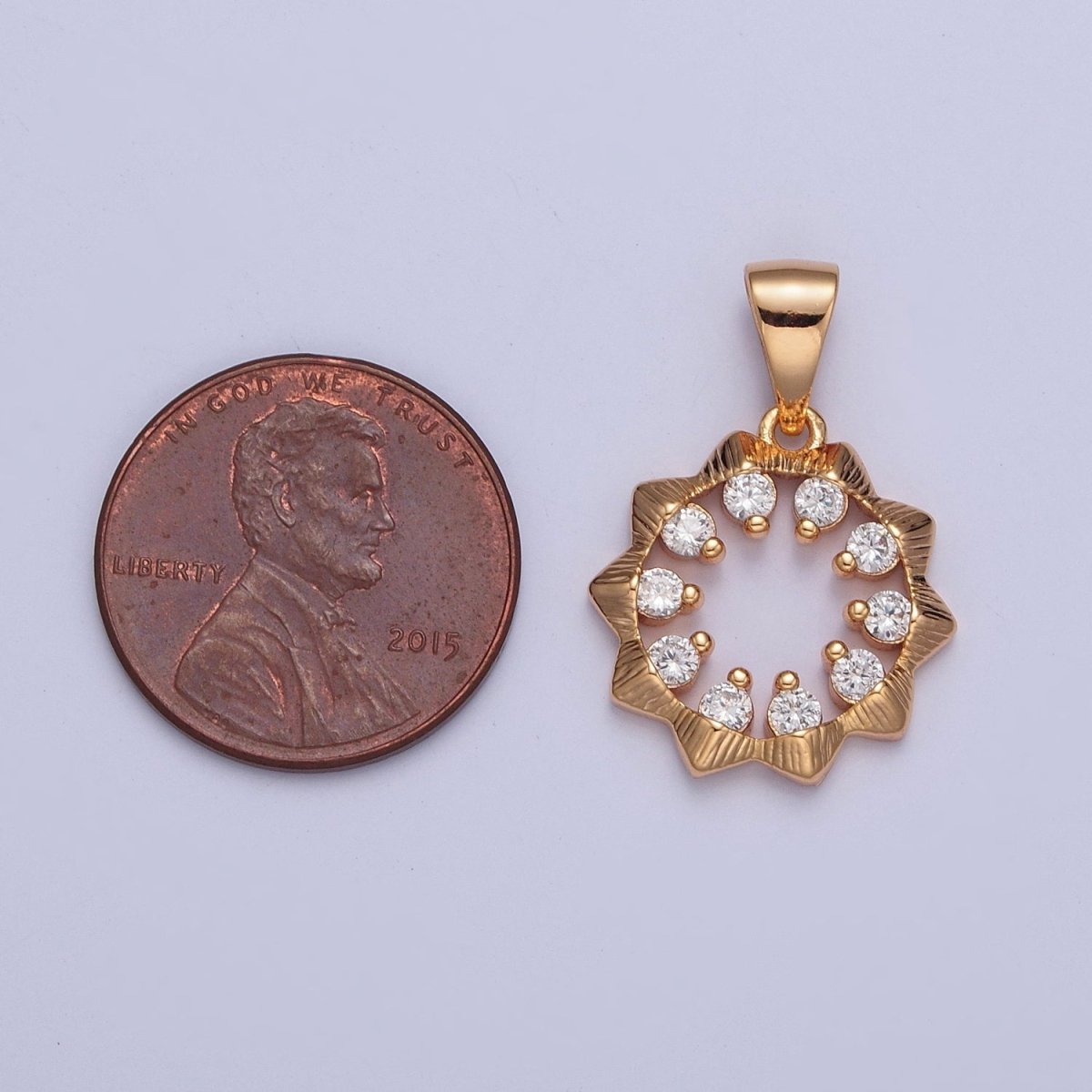 Cubic Zirconia Open Sunburst  Pendant, Flower Charm For Jewelry Making X-356