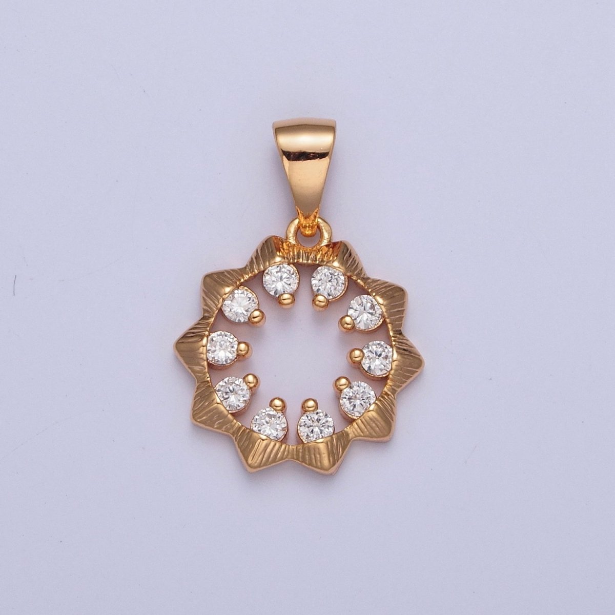 Cubic Zirconia Open Sunburst  Pendant, Flower Charm For Jewelry Making X-356