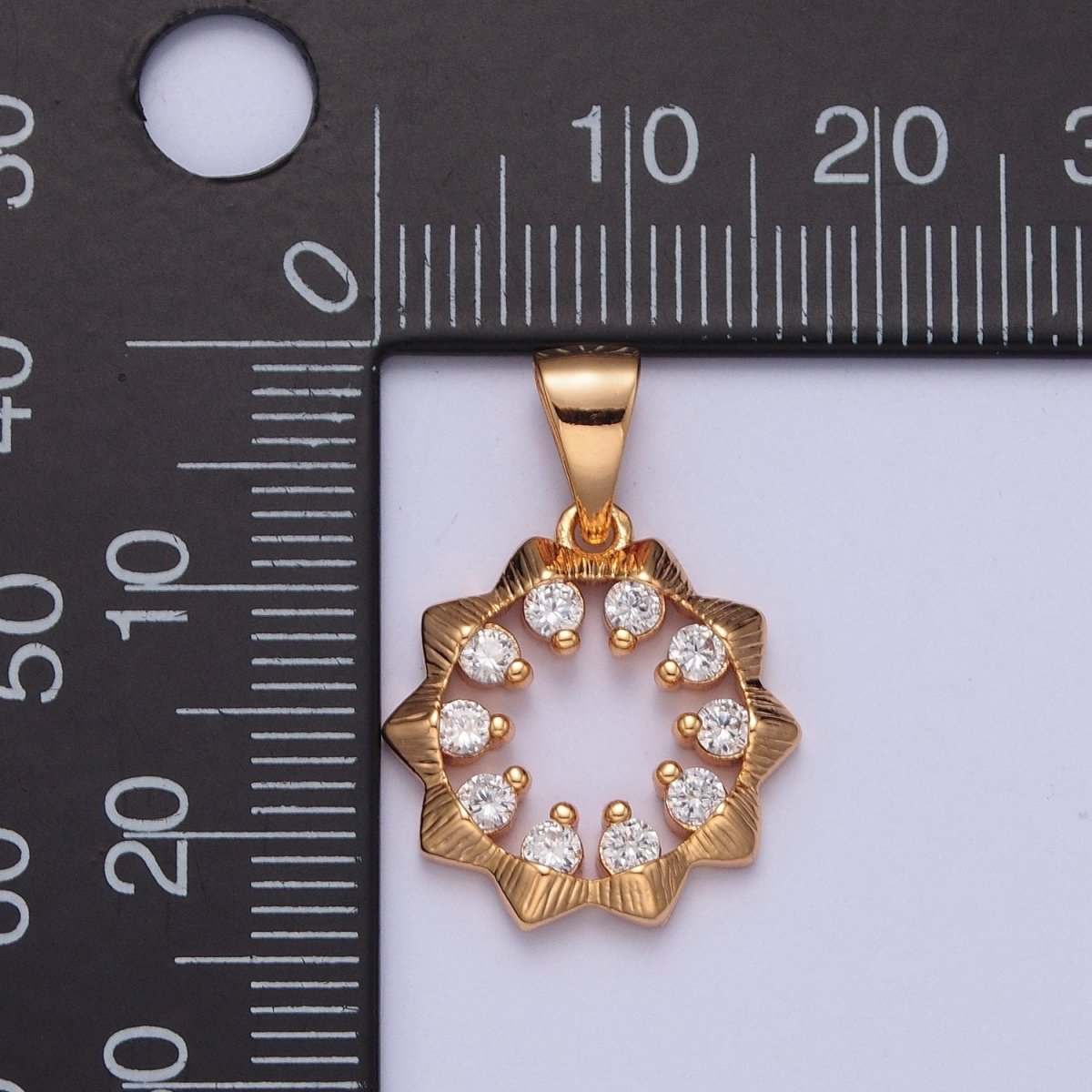 Cubic Zirconia Open Sunburst  Pendant, Flower Charm For Jewelry Making X-356