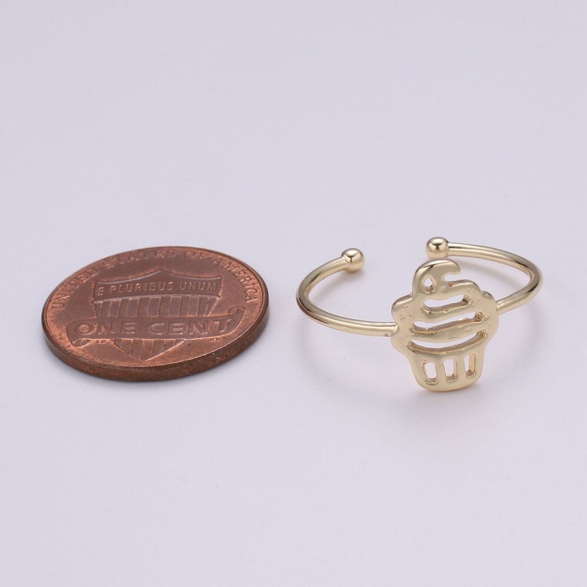 Cup Cake 18k Gold Ring, Ice Cream Cone Adjustable Gold Curb Ring, Simple Ring, Muffin Ring-R-262