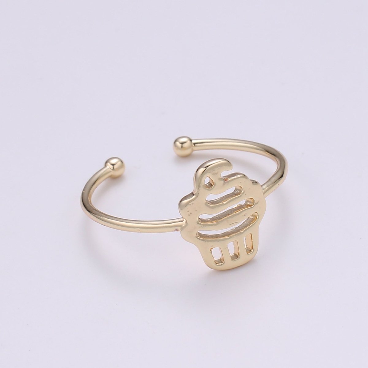 Cup Cake 18k Gold Ring, Ice Cream Cone Adjustable Gold Curb Ring, Simple Ring, Muffin Ring-R-262