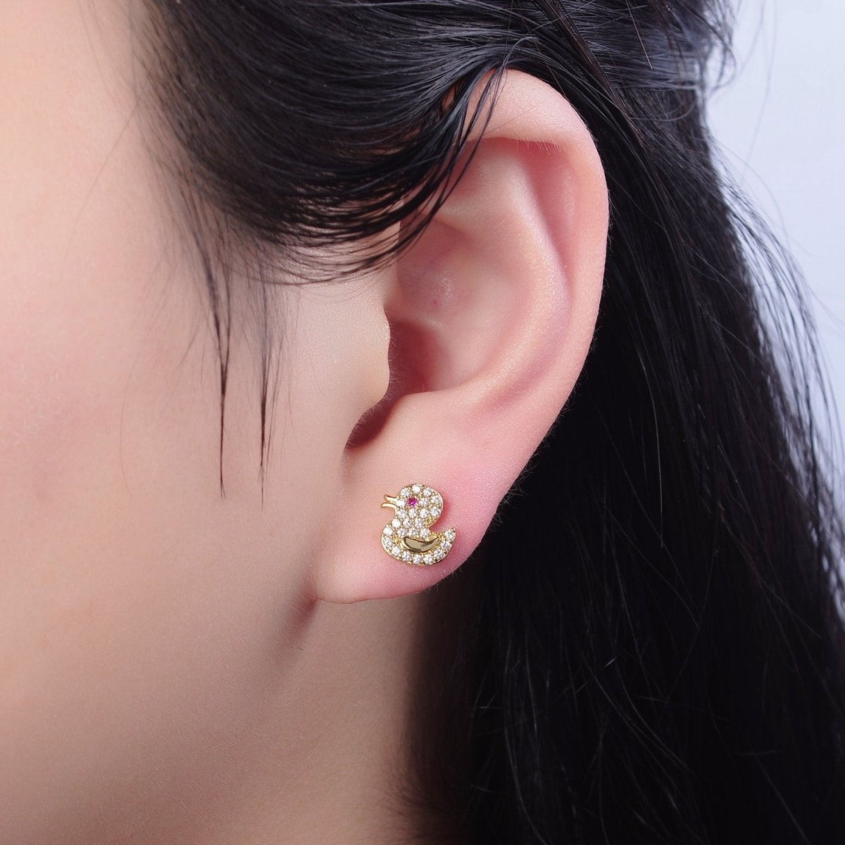 Cute 24K Gold Filled Duck Ear Studs Earrings Animal Earrings gift for kids V-133